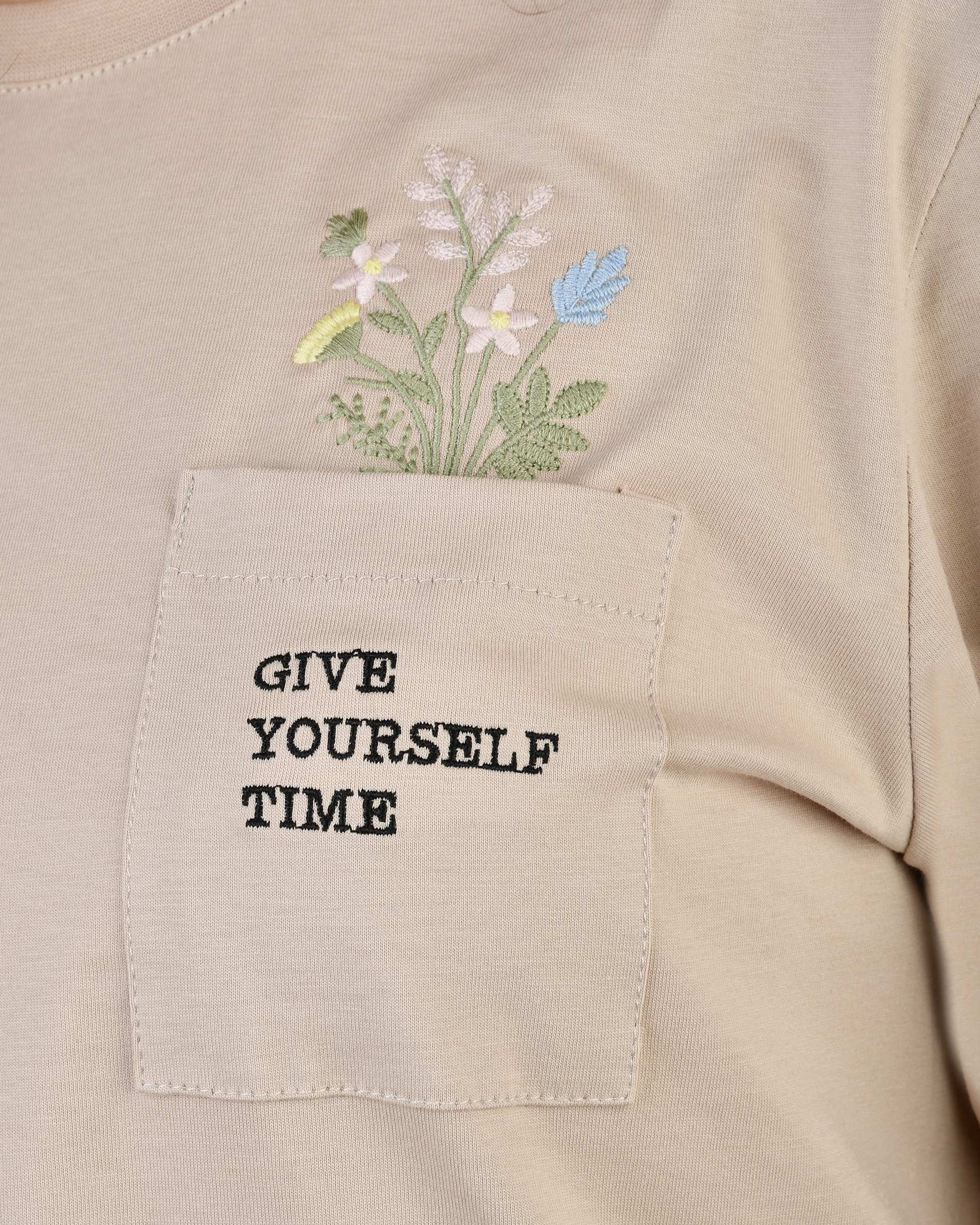 تی شرت زنانه نخی یقه گرد استخوانی جی پی ای JPA طرح GIVE YOURSELF TIME کد 4012013035