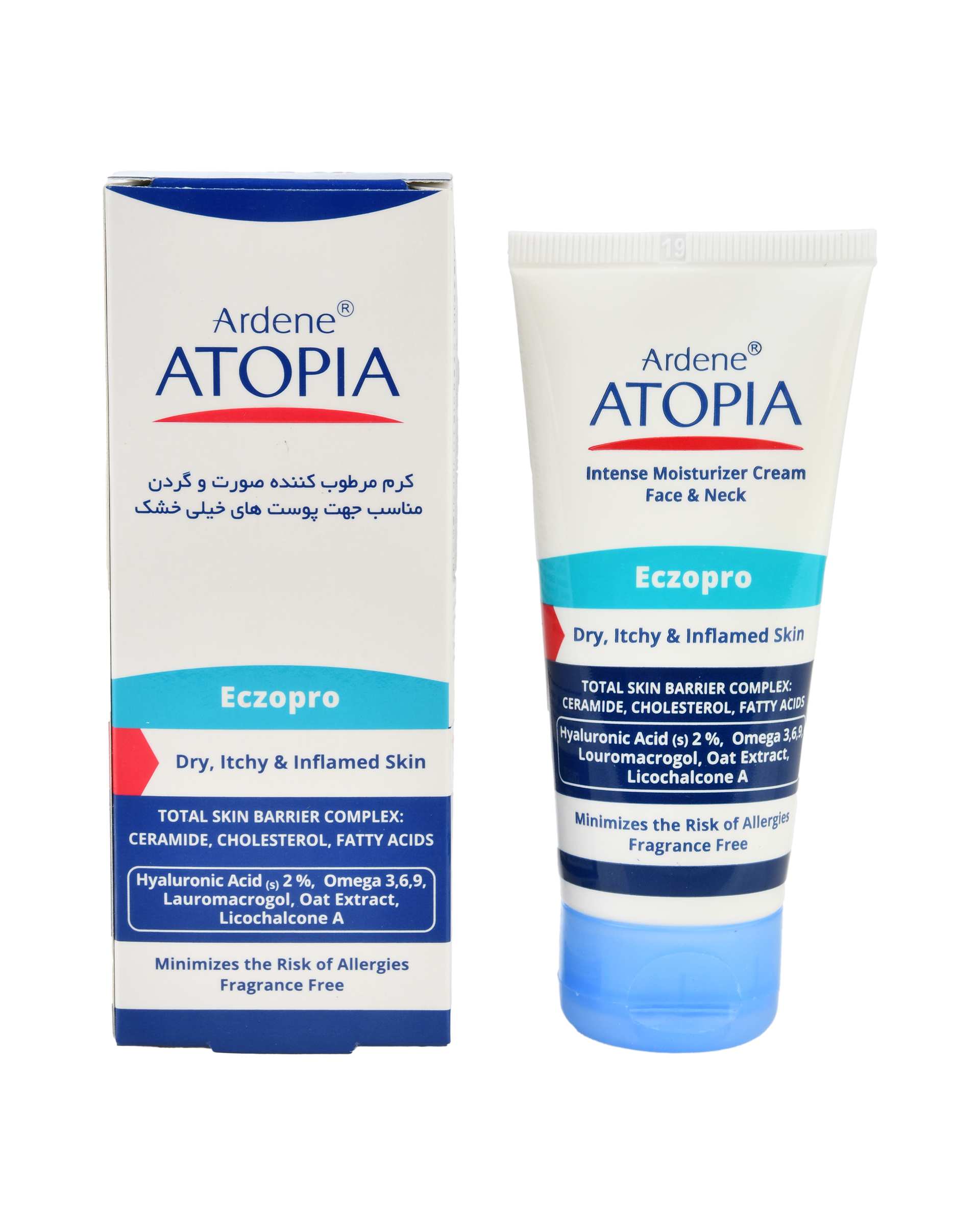 کرم مرطوب کننده صورت و گردن آردن اتوپیا Ardene Atopia سری Eczopro مدل Intense Moisturizer مناسب پوست خیلی خشک