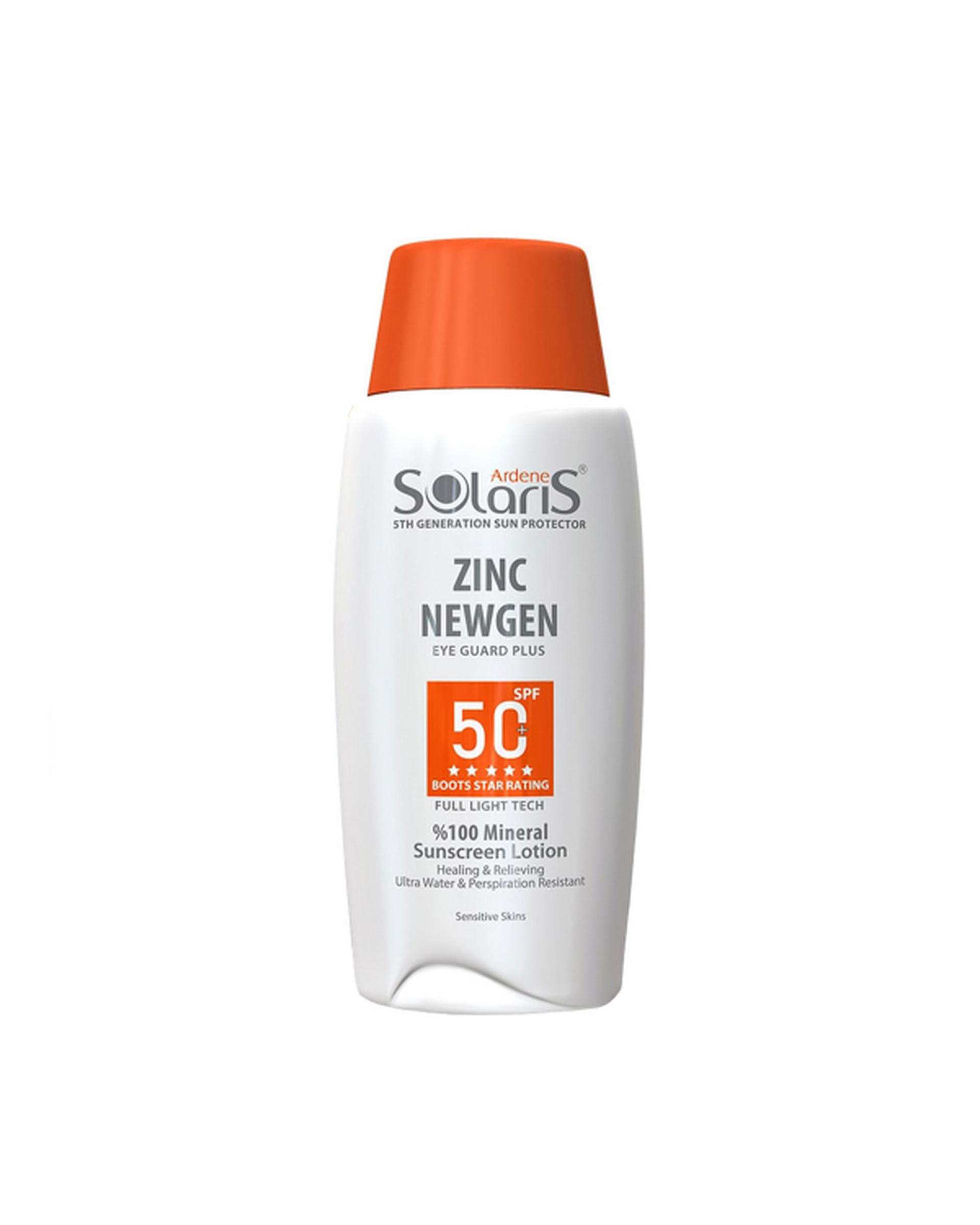 لوسیون ضد آفتاب و التیام بخش پوست SPF50 فاقد جاذب های شیمیایی آردن سولاریس Ardene Solaris مدل ZINC NEWGEN مناسب پوست حساس