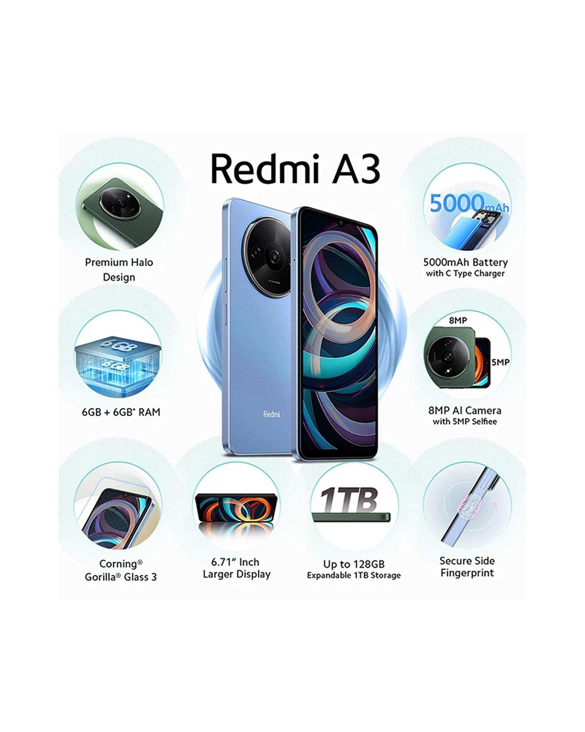 گوشی موبایل شیائومی مدل Redmi A3 ظرفیت 128 گیگابایت رم 4 گیگابایت رنگ آبی