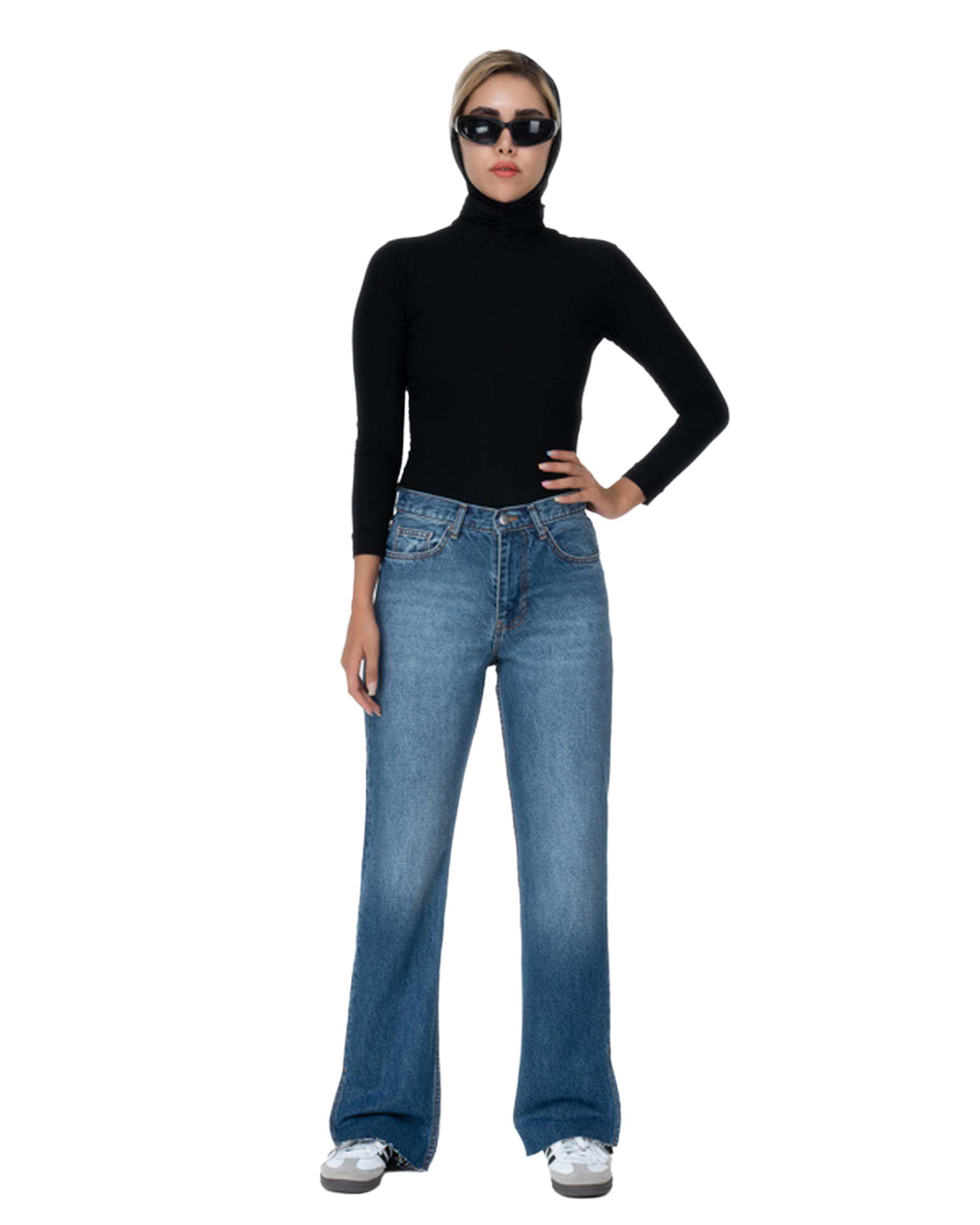 شلوار جین زنانه دمپا کات قد 108 آبی تیره رویال جین Royal Jeans کد 30006425