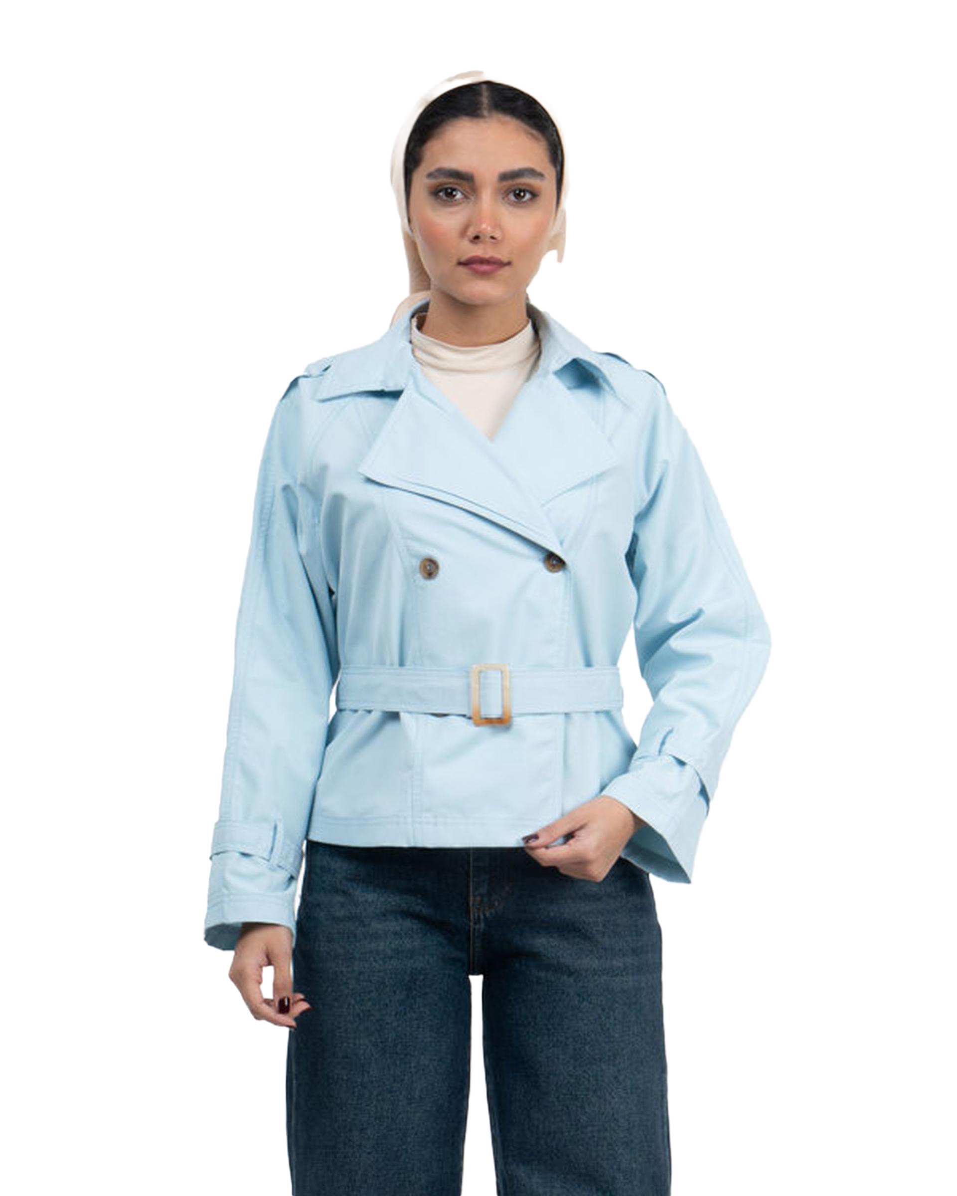 بارانی زنانه قد 65 آبی آسمانی رویال جین Royal Jeans کد 000337