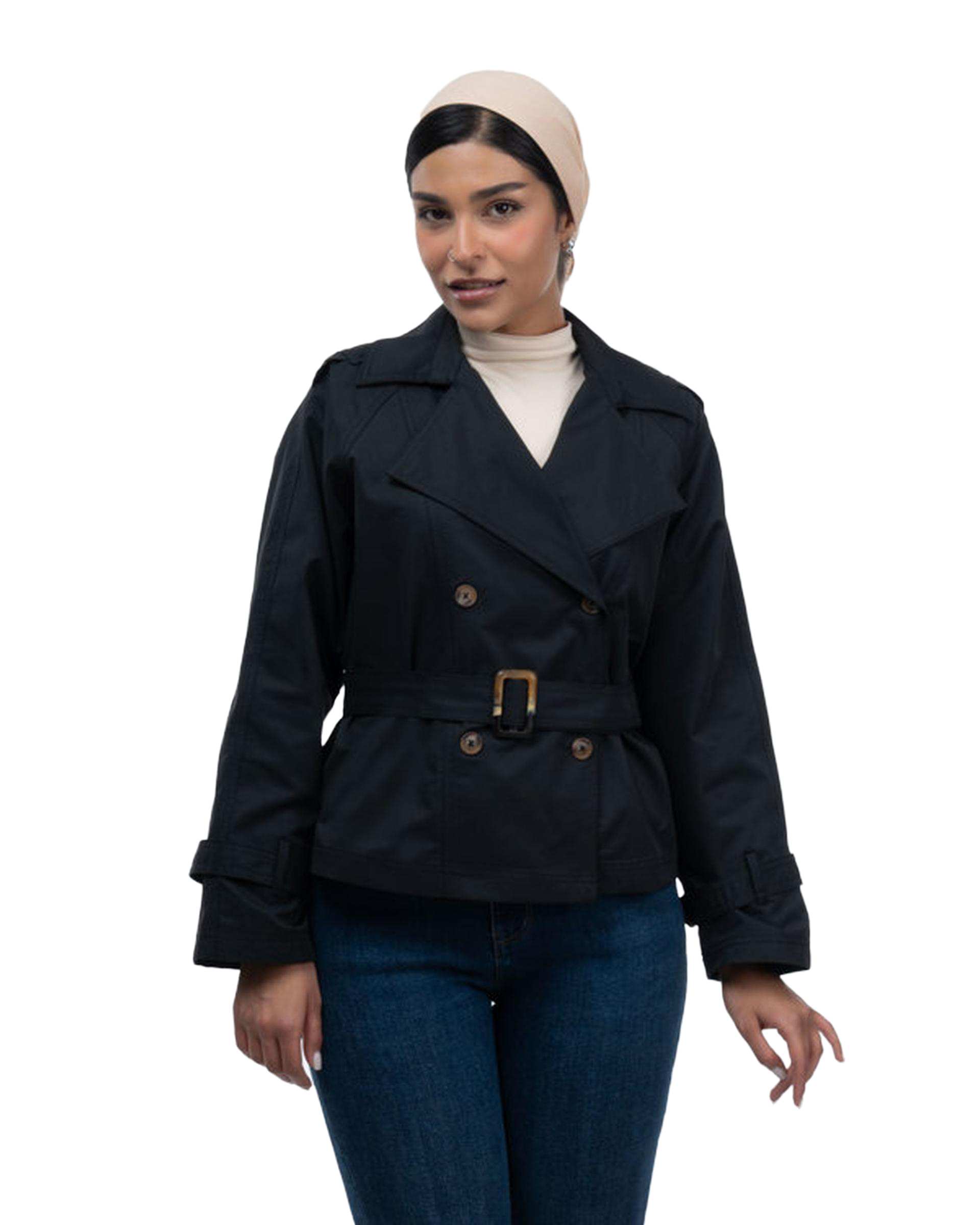 بارانی زنانه قد 65 مشکی رویال جین Royal Jeans کد 003350