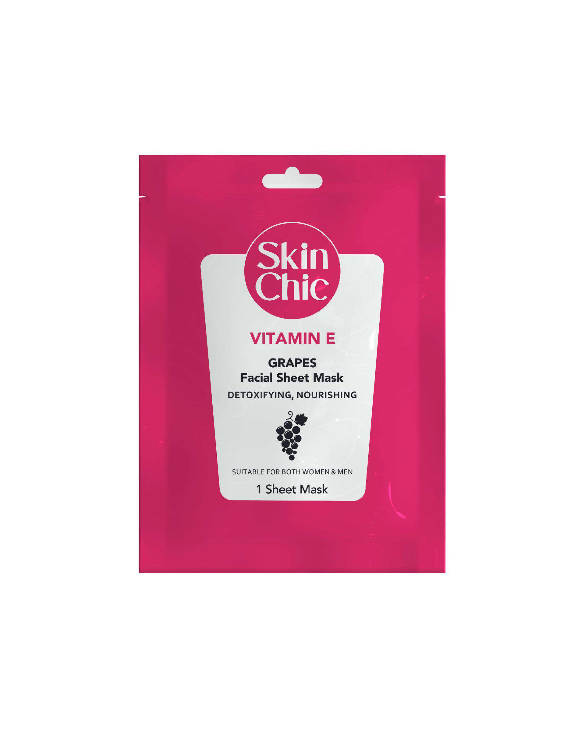 ماسک ورقه ای صورت اسکین شیک Skin Chic حاوی ویتامین E و عصاره انگور 25ml