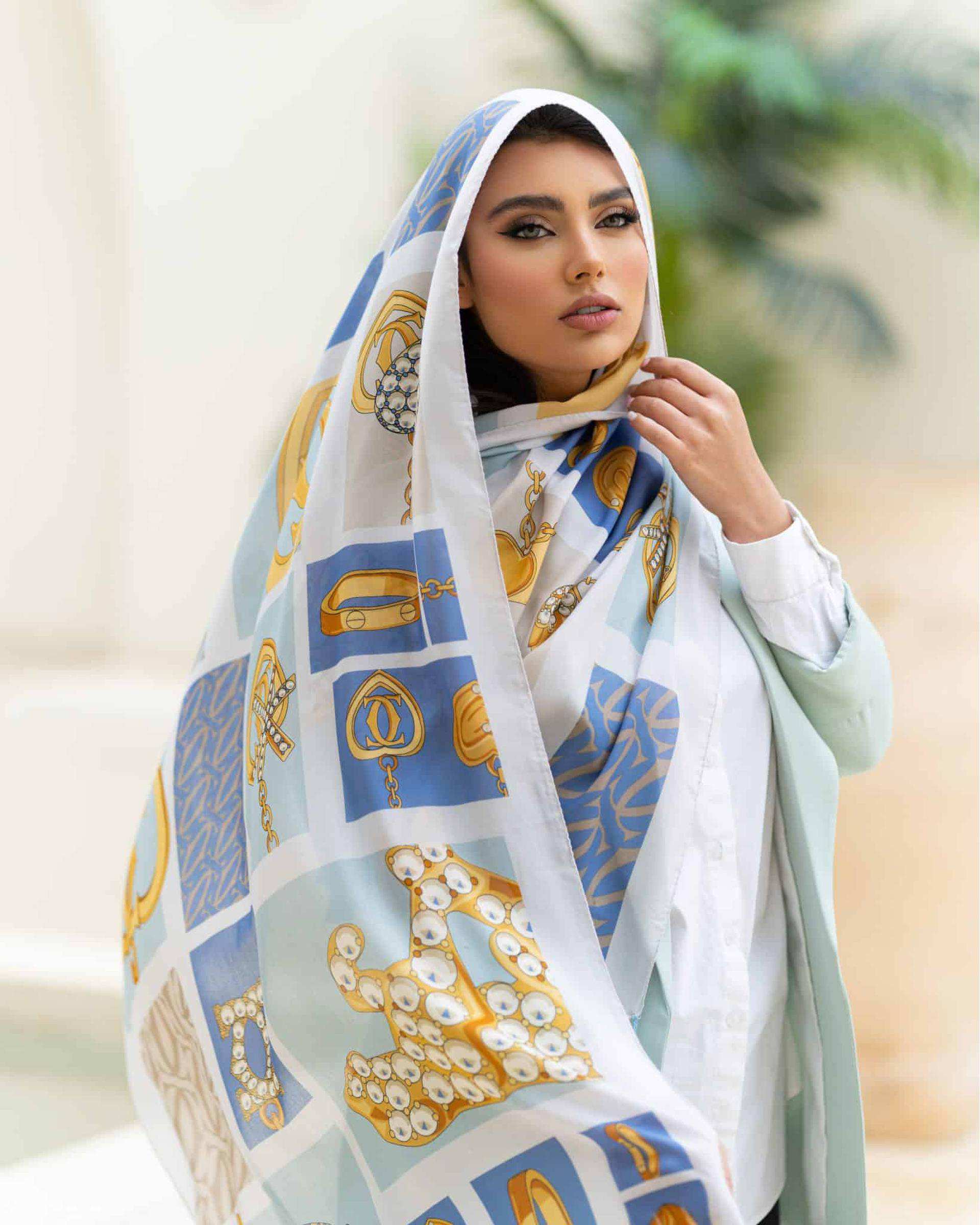 شال زنانه وال ترک آبی جی دو GIDO طرح چنل کد 845
