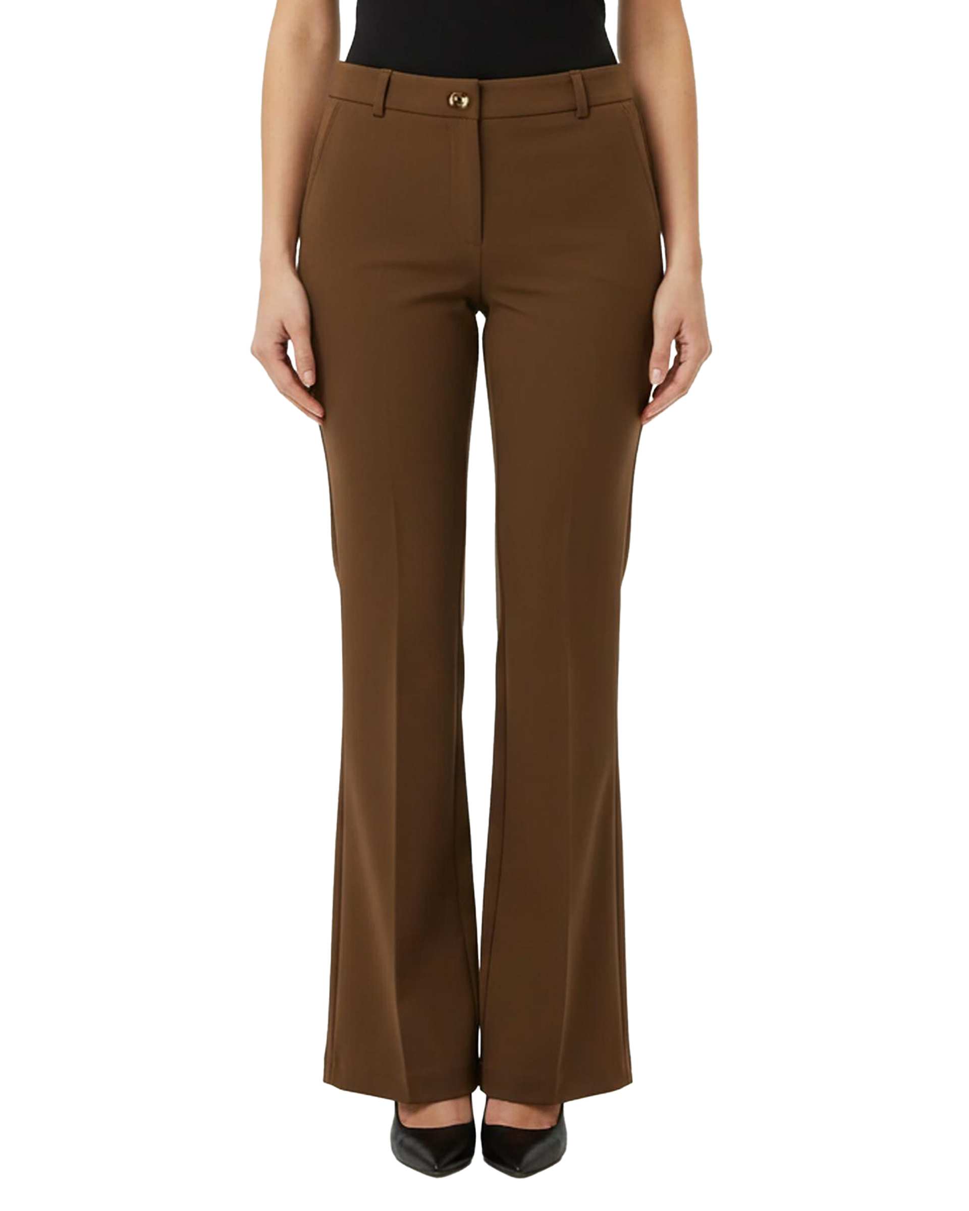 شلوار زنانه گاباردین دمپا گشاد شکلاتی آماهی Amahi