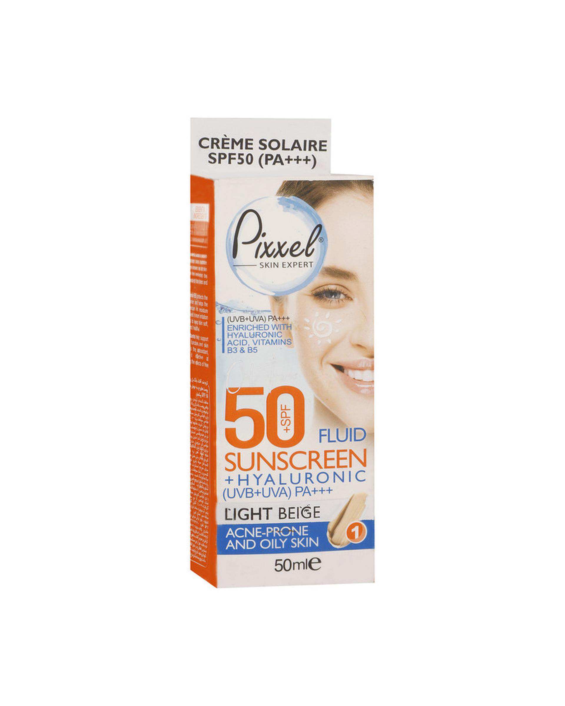 کرم ضد آفتاب رنگی SPF50 بژ روشن پیکسل Pixxle مناسب پوست چرب و دارای جوش