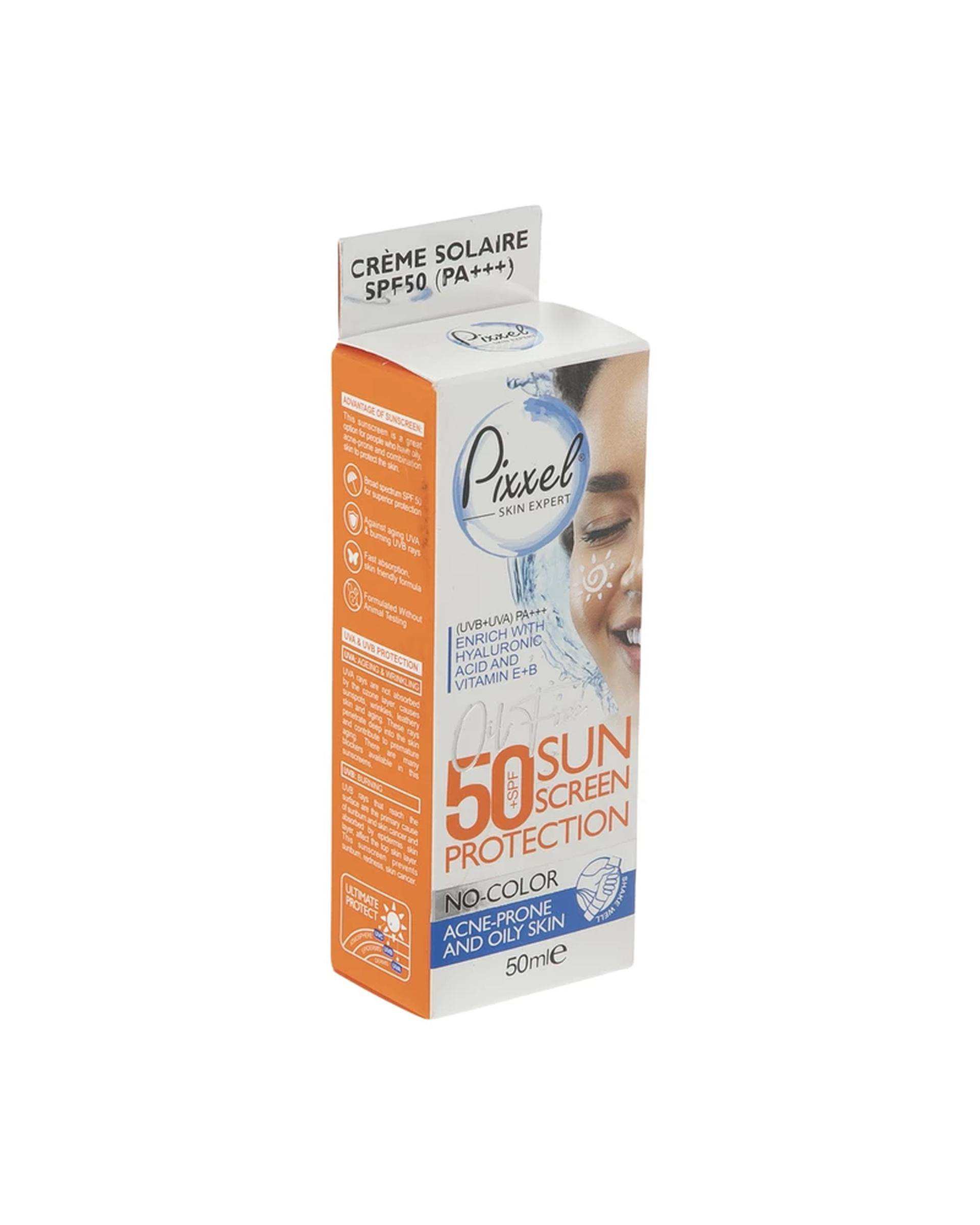 کرم ضد آفتاب بی رنگ SPF50 پیکسل Pixxle مناسب پوست دارای جوش و چرب