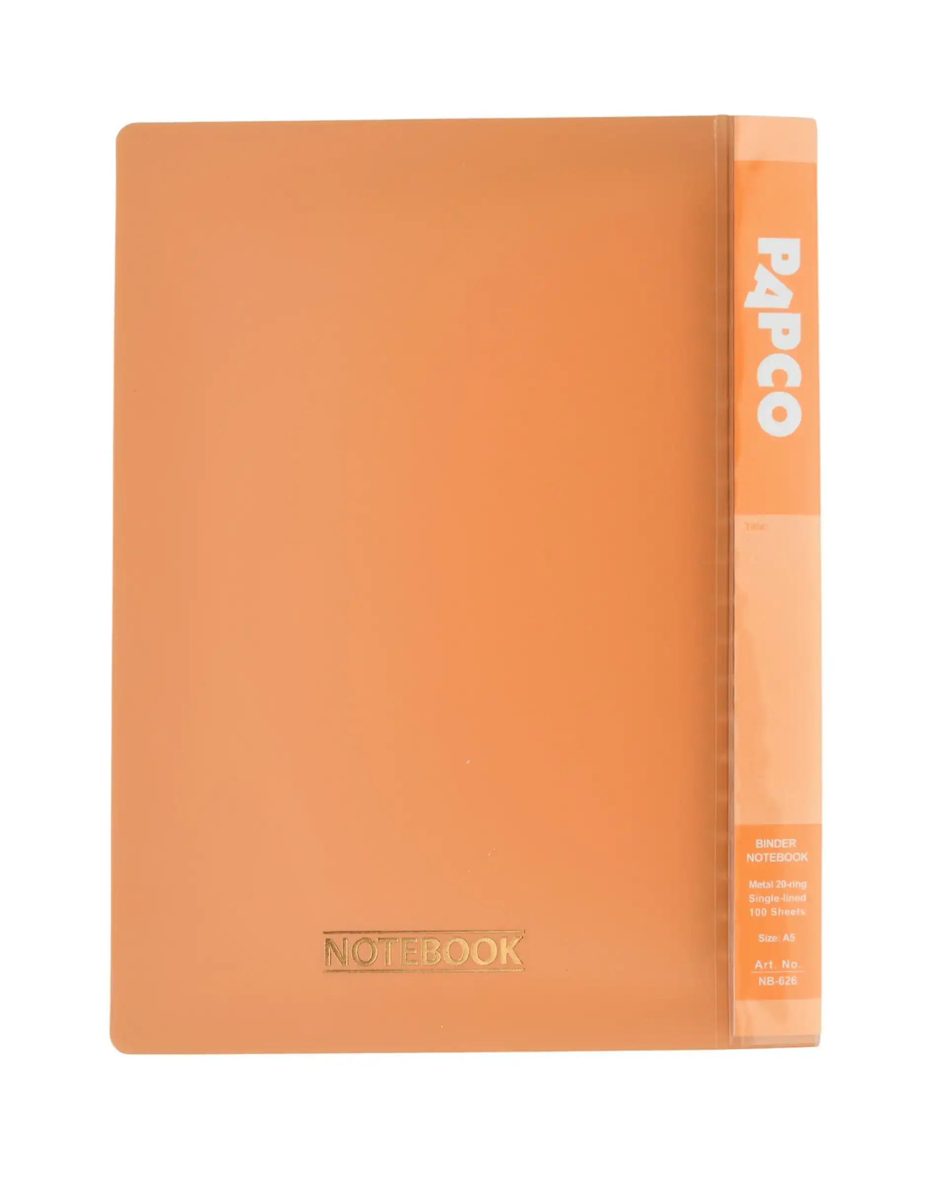 دفتر کلاسوری 100 برگ با قفل فلزی نارنجی پاپکو Papco سایز A5 کد NB-626