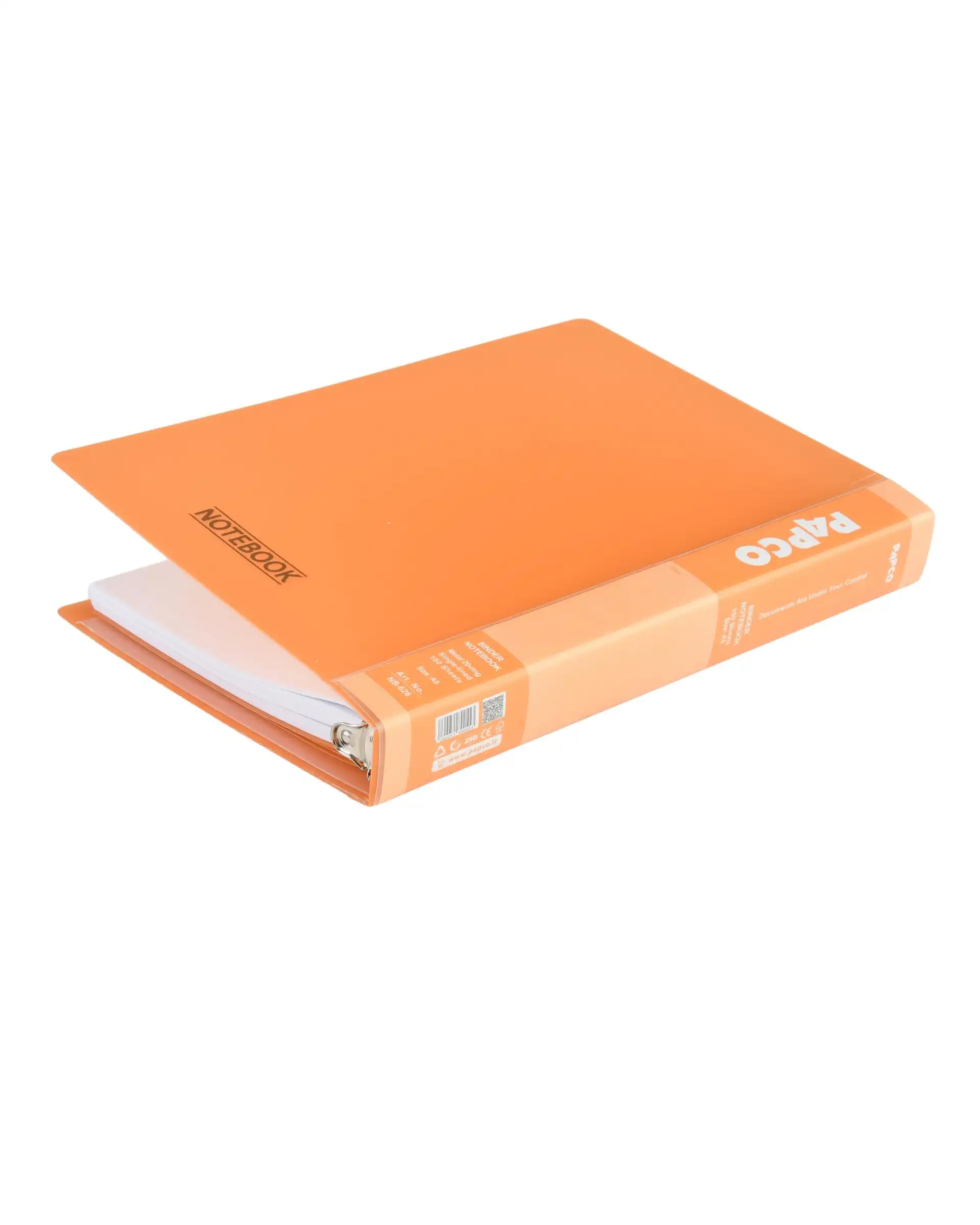 دفتر کلاسوری 100 برگ با قفل فلزی نارنجی پاپکو Papco سایز A5 کد NB-626