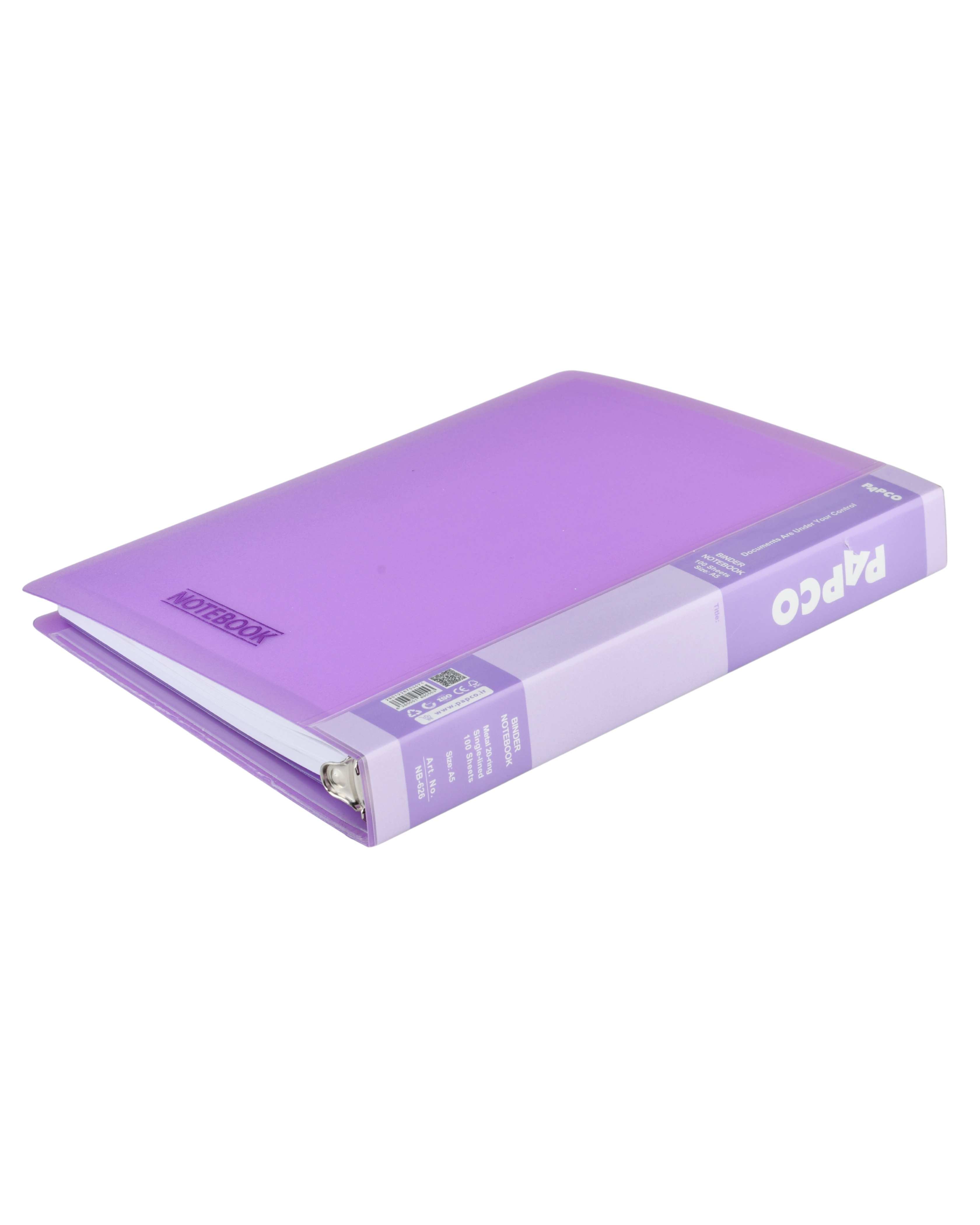 دفتر کلاسوری 100 برگ با قفل فلزی بنفش پاپکو Papco سایز A5 کد NB-626