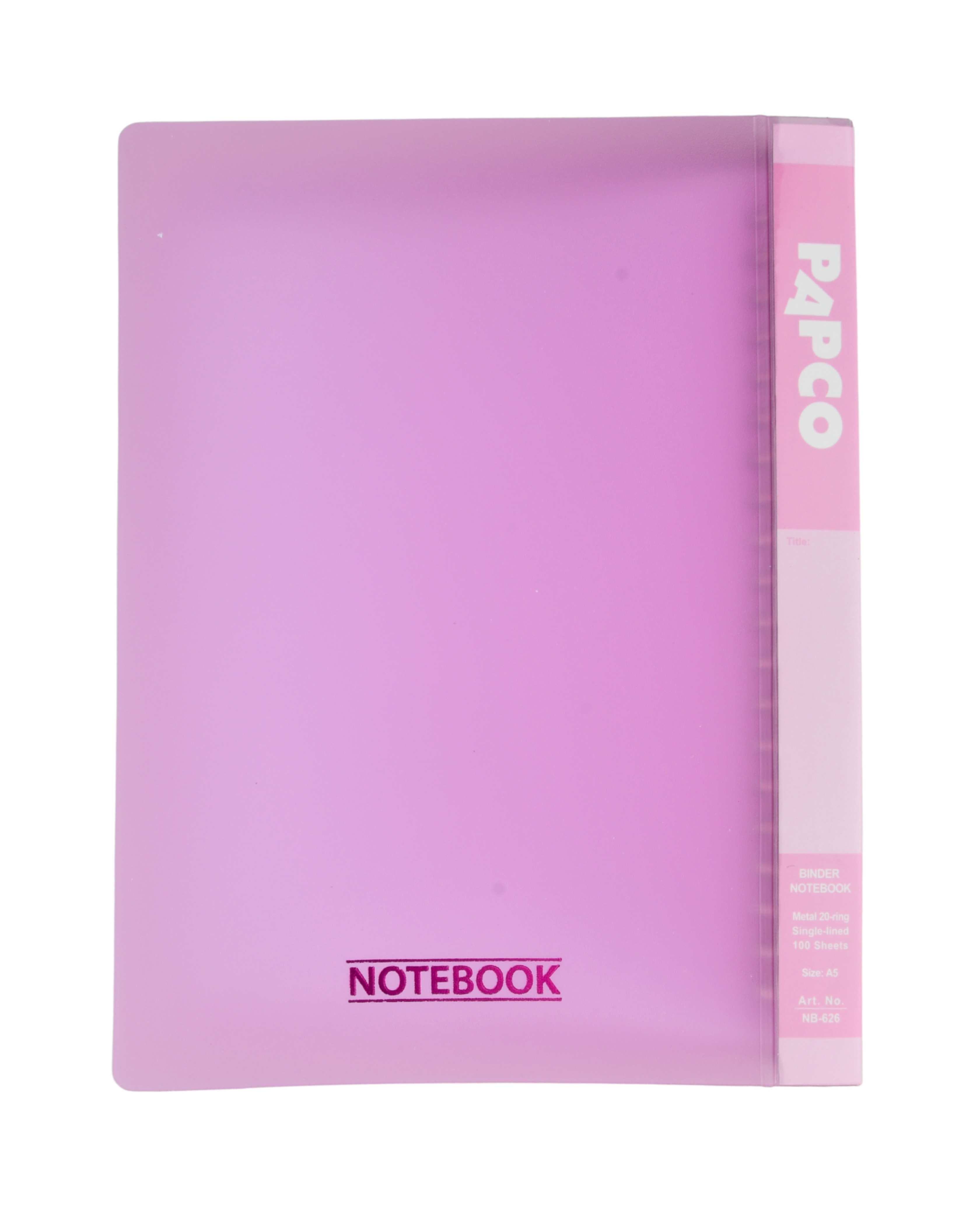دفتر کلاسوری 100 برگ با قفل فلزی صورتی پاپکو Papco سایز A5 کد NB-626
