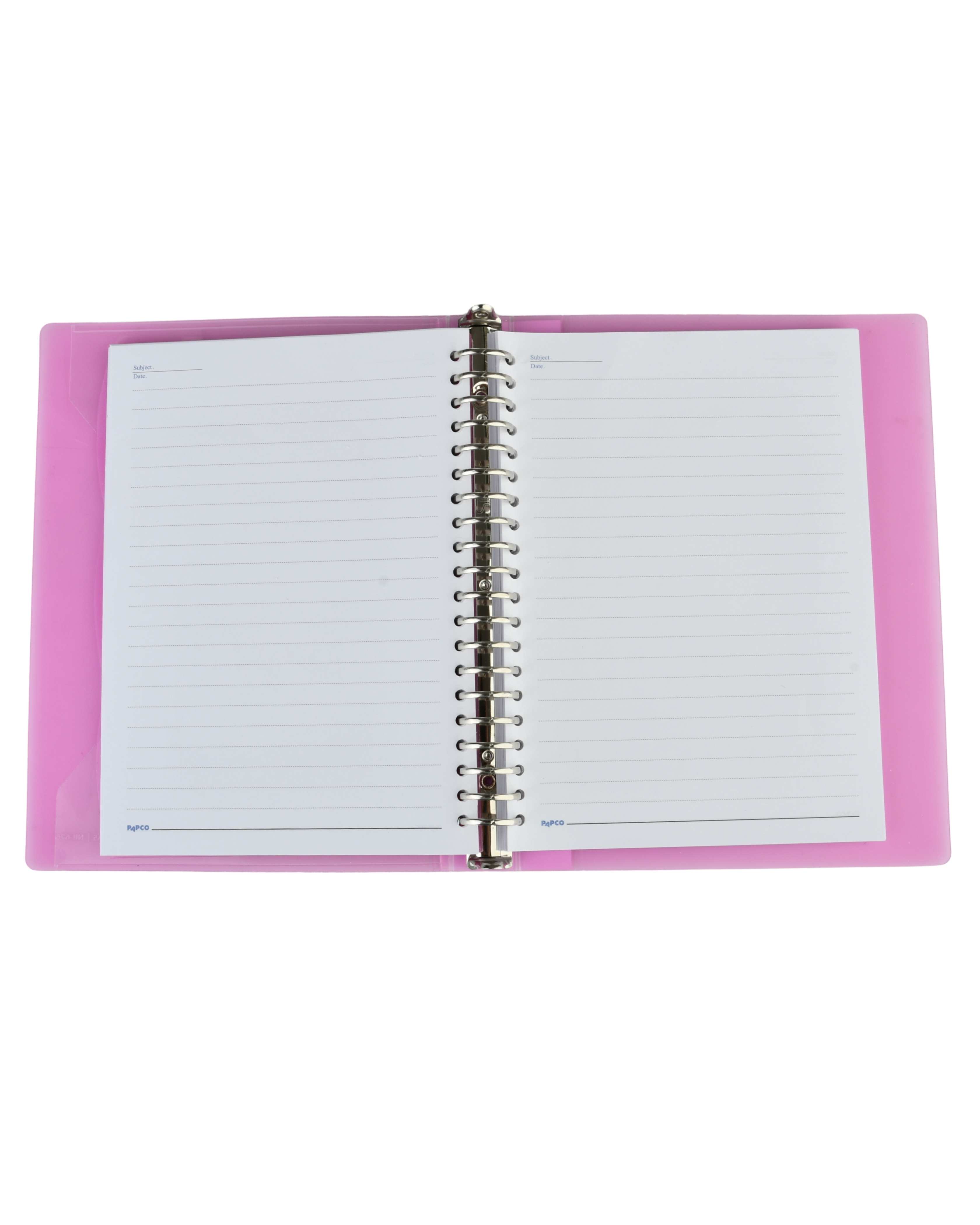 دفتر کلاسوری 100 برگ با قفل فلزی صورتی پاپکو Papco سایز A5 کد NB-626