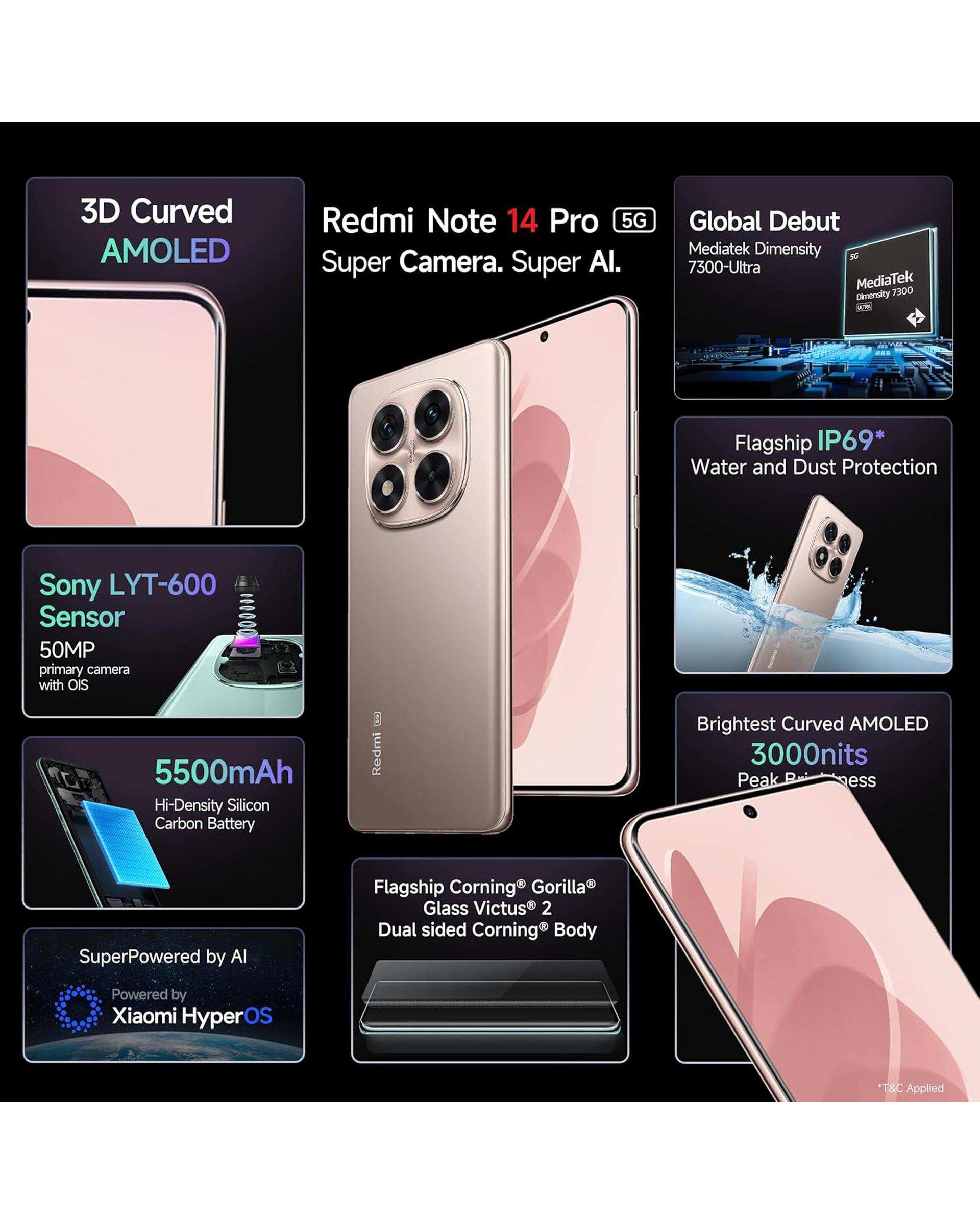 گوشی موبایل شیائومی مدل Redmi Note 14 Pro 5G ظرفیت 512 گیگابایت رم 12 گیگابایت طلایی