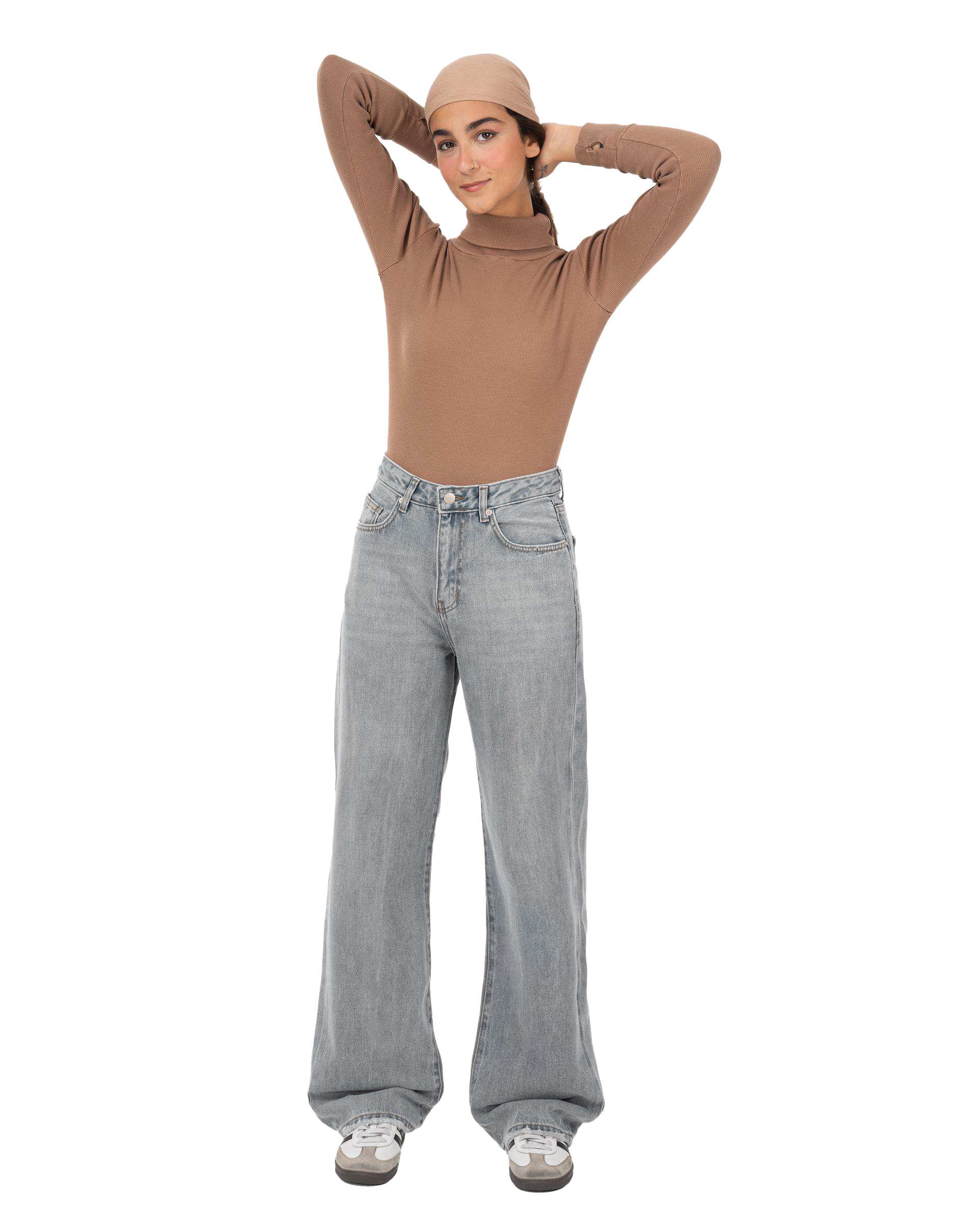 شلوار جین زنانه نیم بگ قد 110 خاکستری رویال جین Royal Jeans مدل Royal jackpot کد 912997