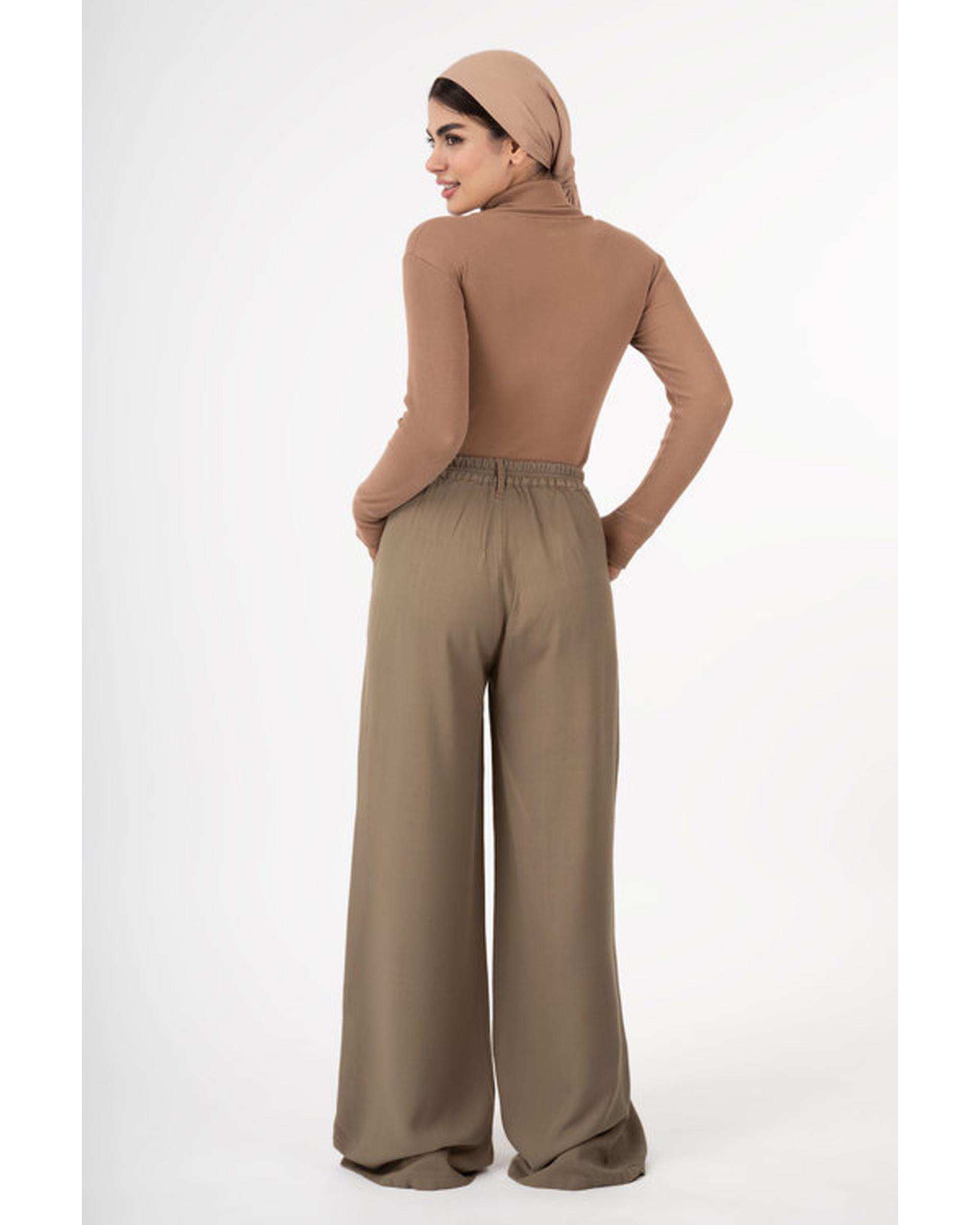 شلوار زنانه بگ لینن اسلپ قد 110 گردویی رویال جین Royal Jeans مدل Cross bag کد X6002751