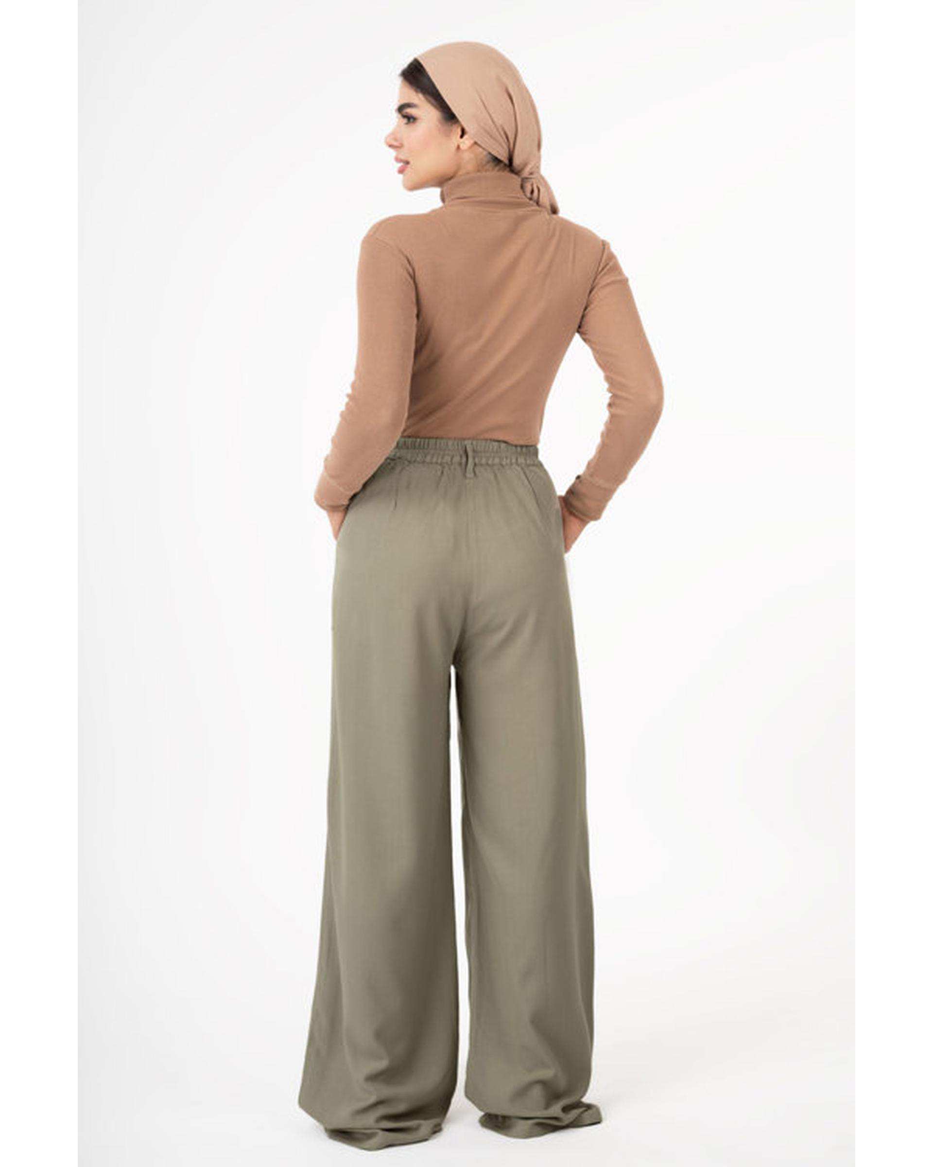 شلوار زنانه بگ لینن اسلپ قد 110 سبز سدری رویال جین Royal Jeans مدل Cross bag کد X6002717