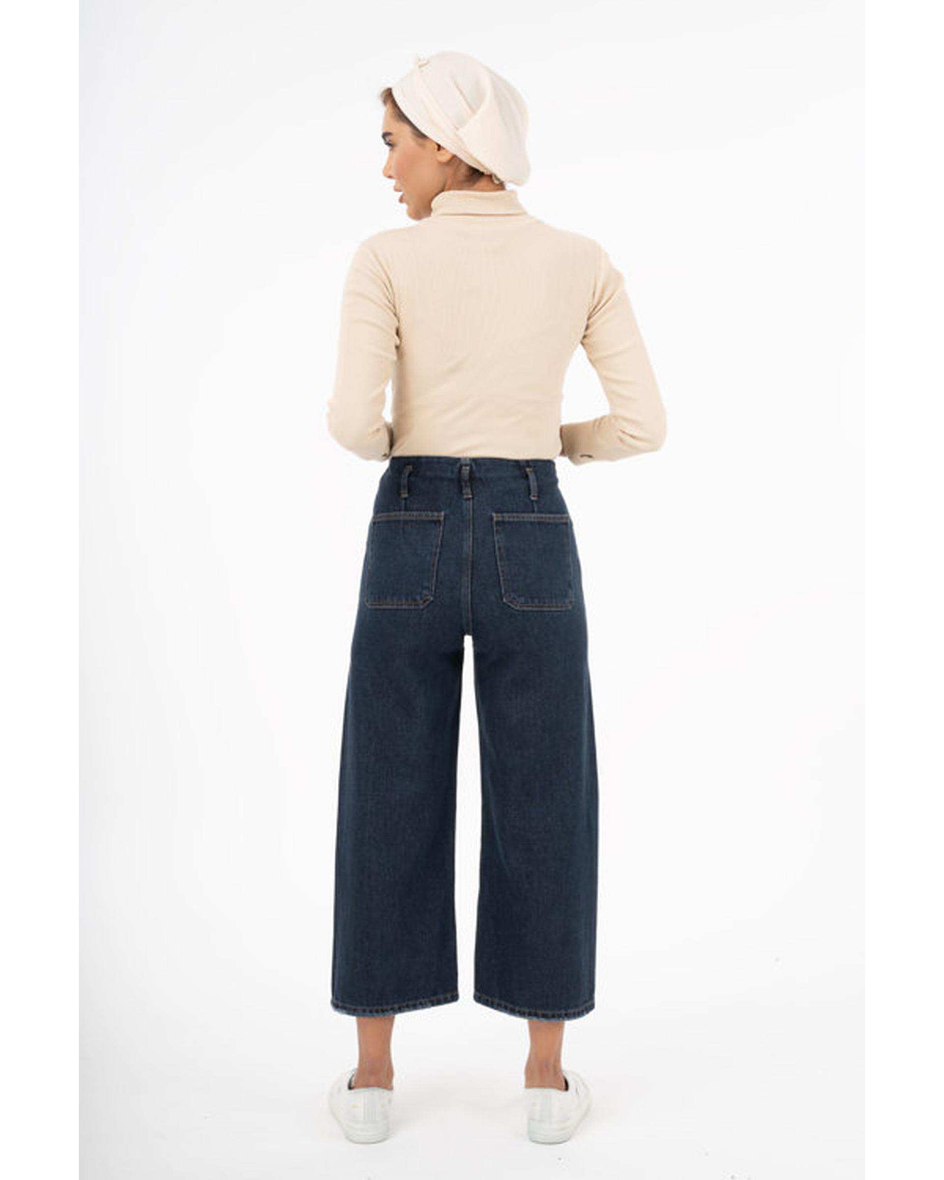 شلوار جین زنانه واید لگ قد 90 سرمه ای رویال جین Royal Jeans مدل Royal jackpot کد 3102763