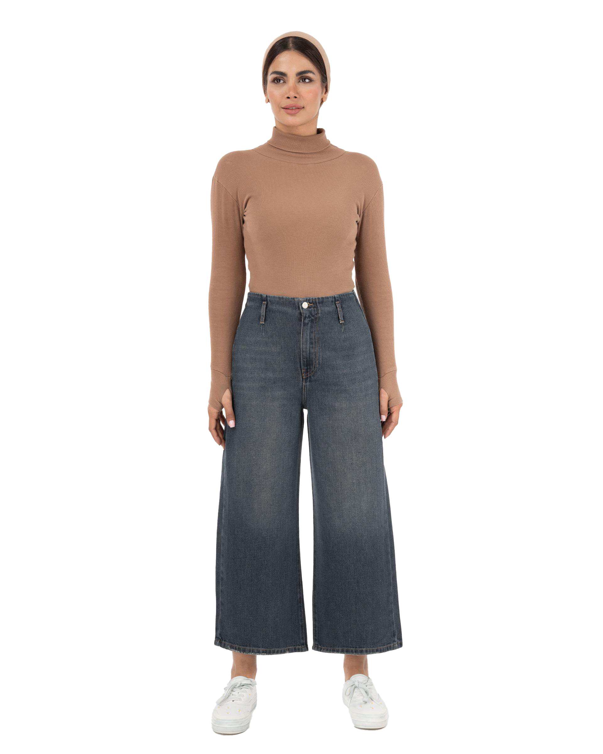 شلوار جین زنانه واید لگ قد 90 طوسی آبی رویال جین Royal Jeans مدل Royal jackpot کد 3102807