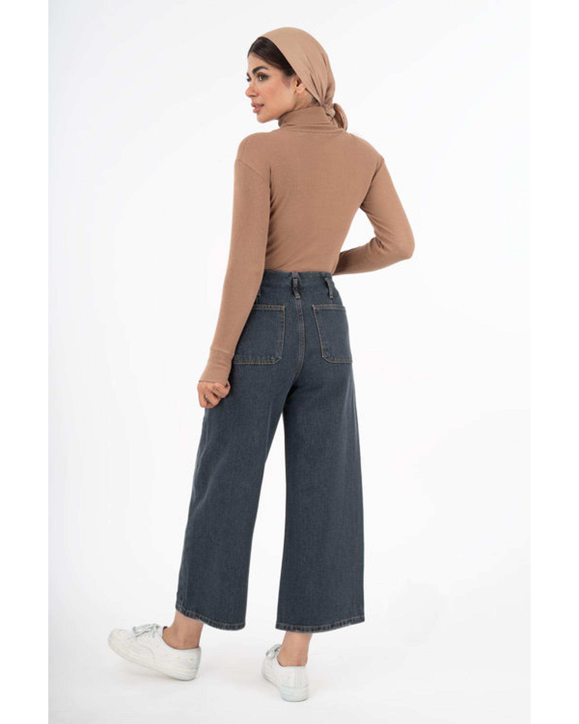 شلوار جین زنانه واید لگ قد 90 طوسی آبی رویال جین Royal Jeans مدل Royal jackpot کد 3102807