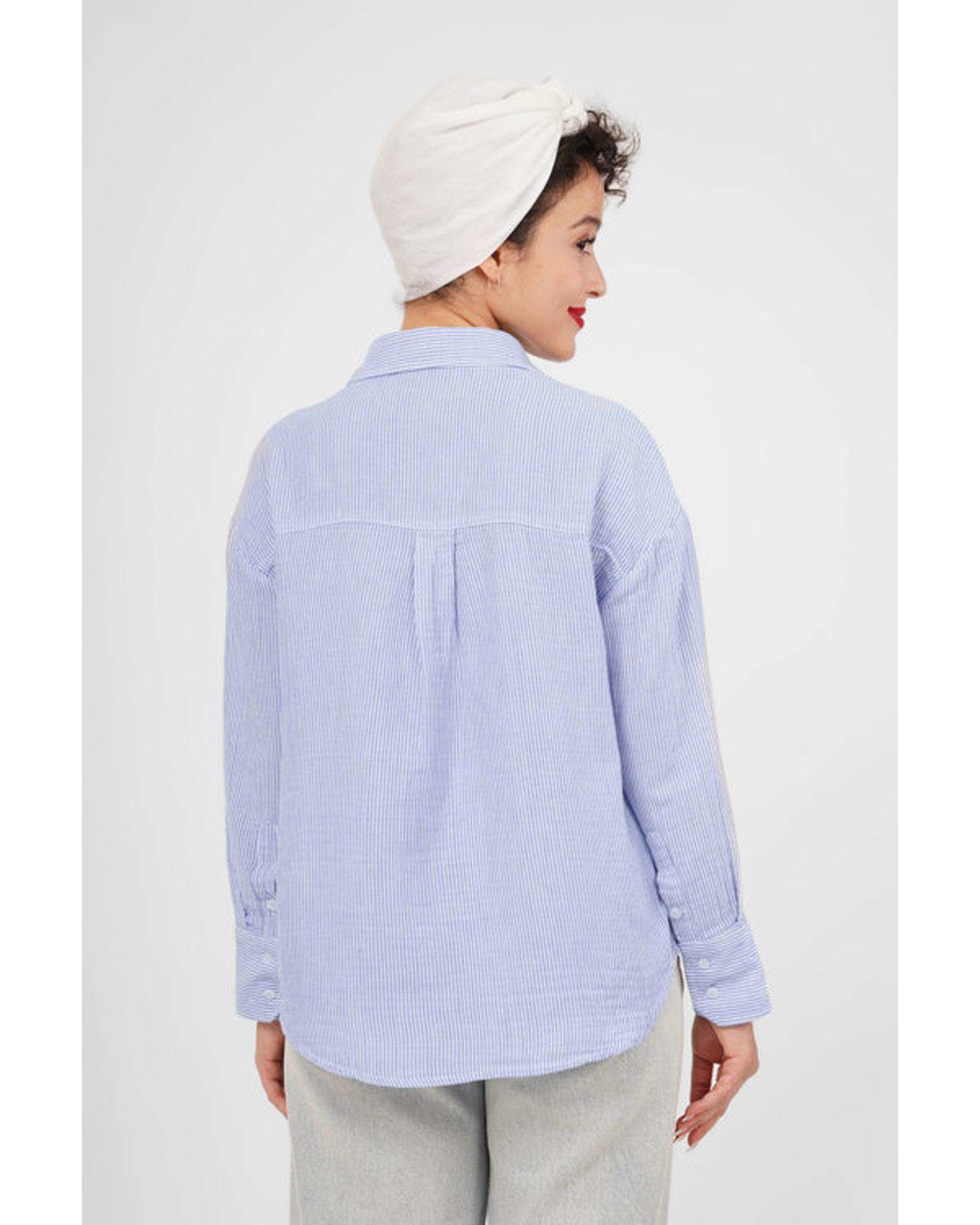 شومیز زنانه لینن قد 65 سفید آبی رویال جین Royal Jeans کد X3001596