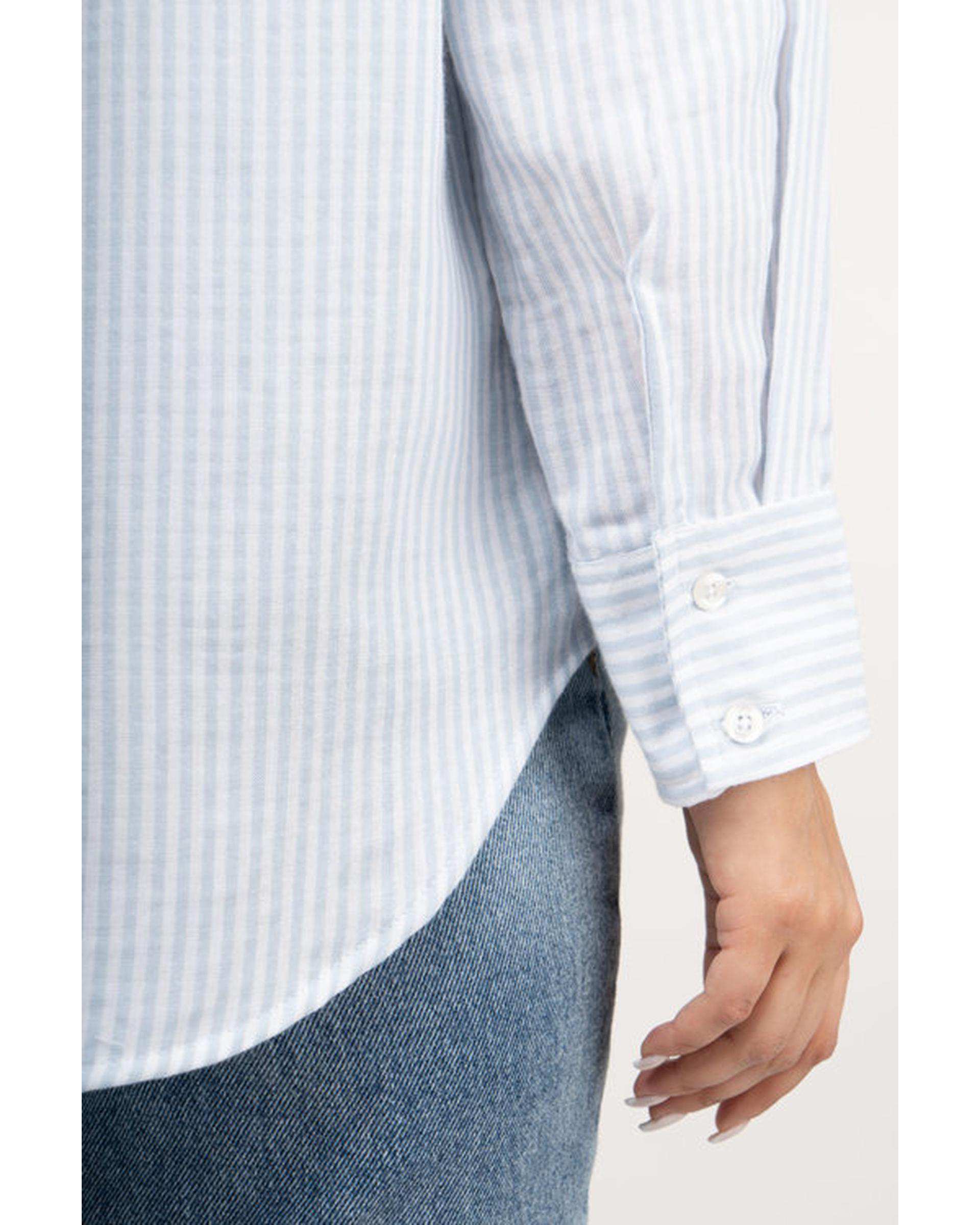 شومیز زنانه لینن قد 70 سفید آبی روشن رویال جین Royal Jeans کد X207383