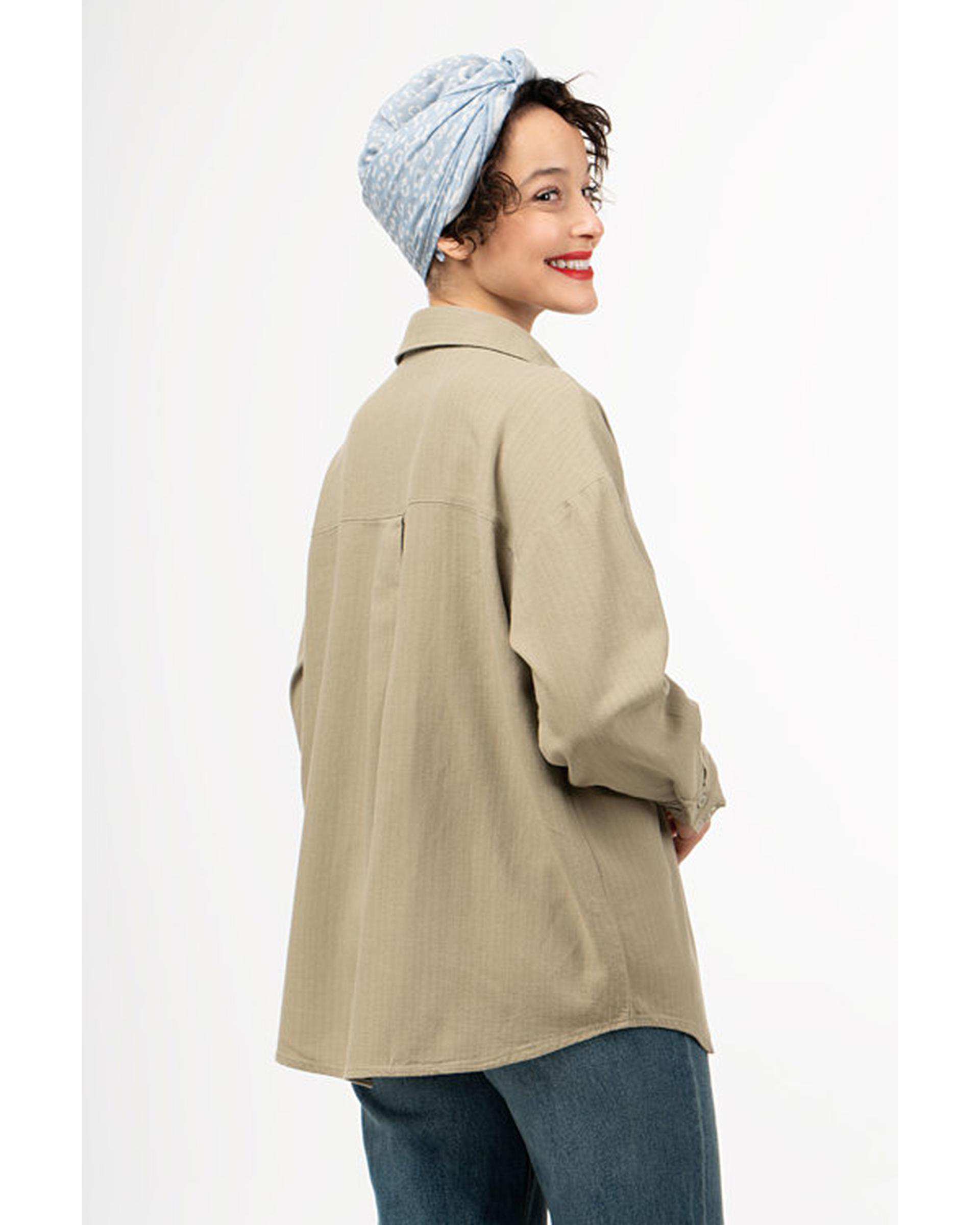 شومیز زنانه لینن پرمیوم قد 70 خاکی روشن رویال جین Royal Jeans کد K76002439