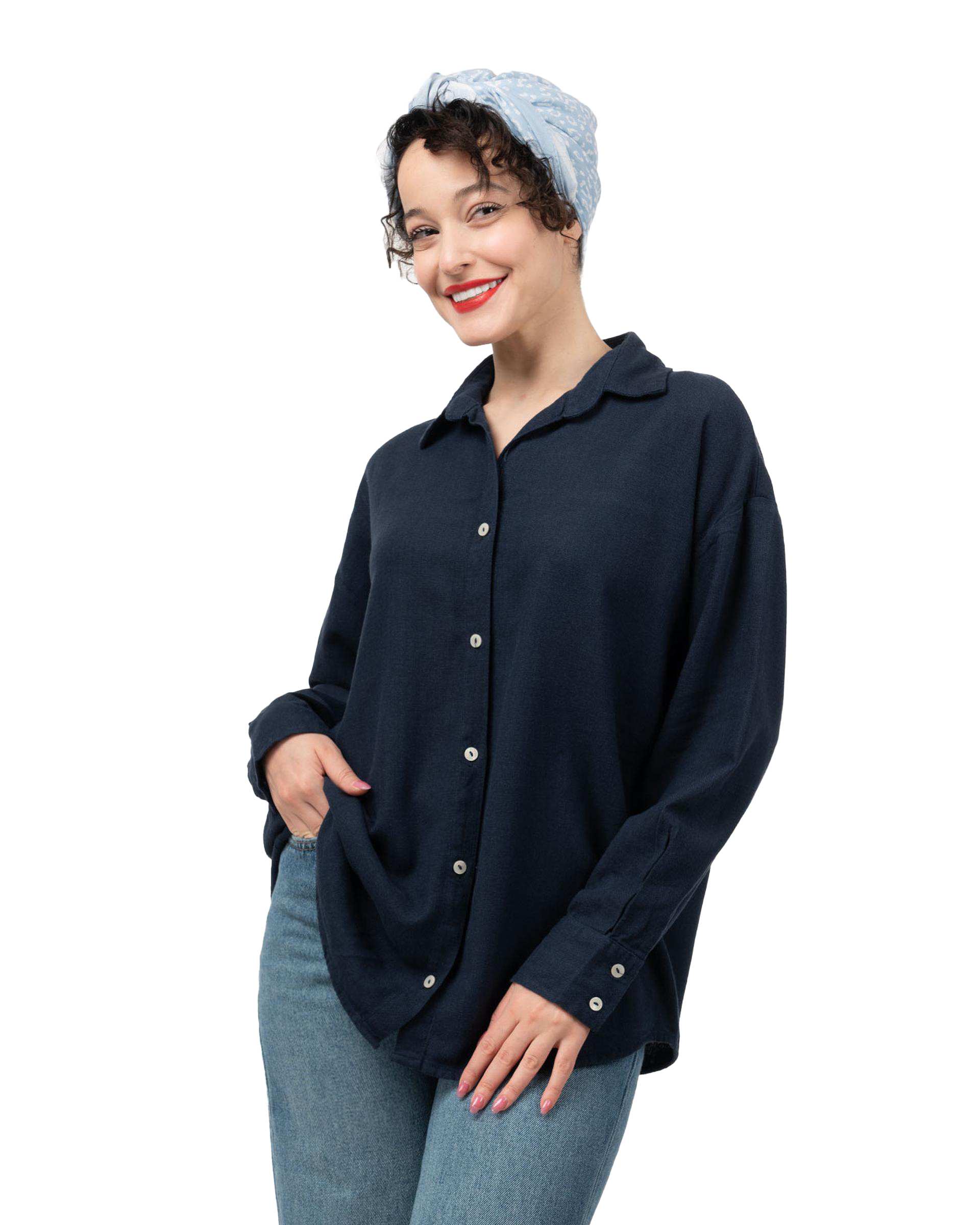 شومیز زنانه لینن پرمیوم قد 70 سرمه ای رویال جین Royal Jeans کد K76002341