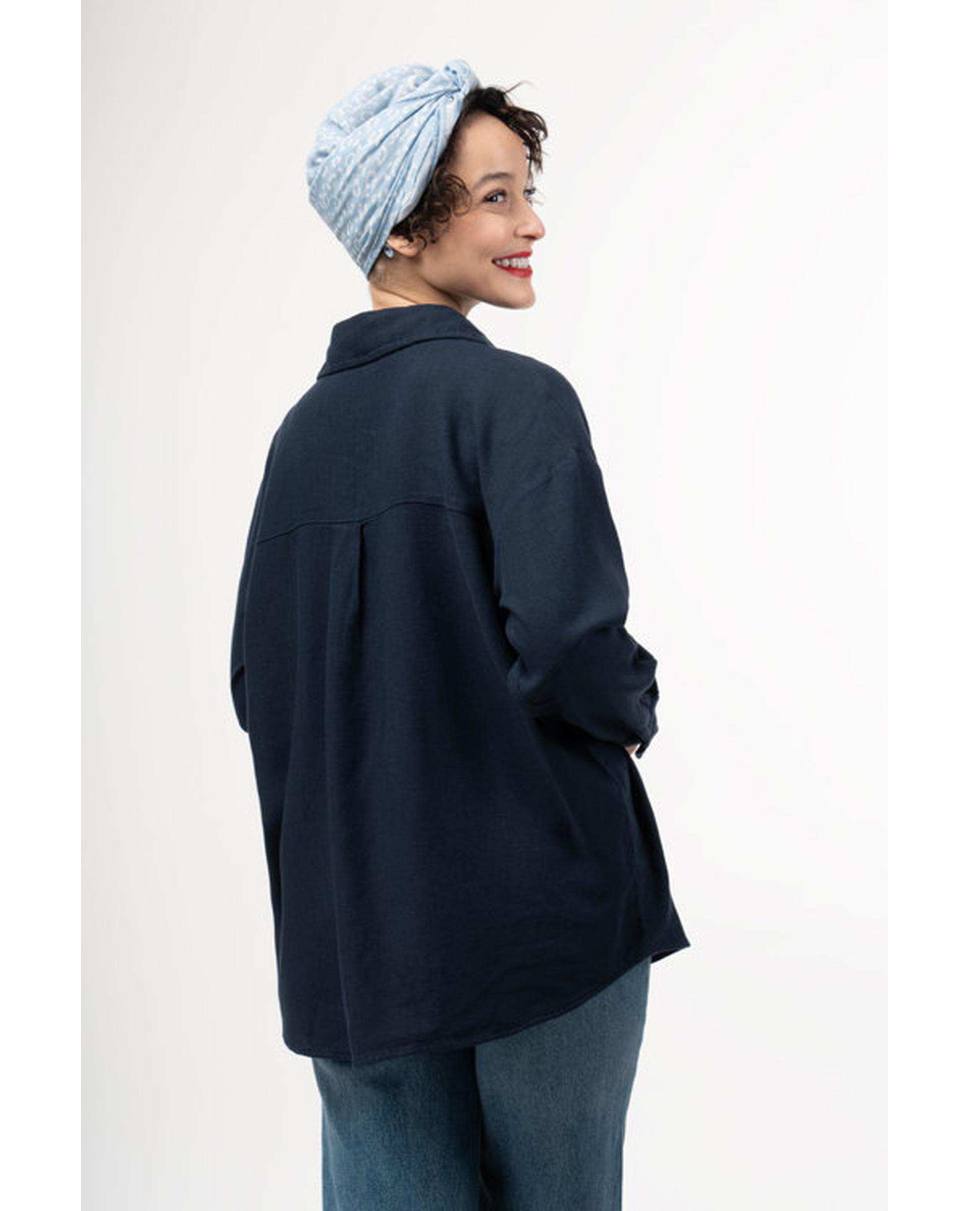 شومیز زنانه لینن پرمیوم قد 70 سرمه ای رویال جین Royal Jeans کد K76002341