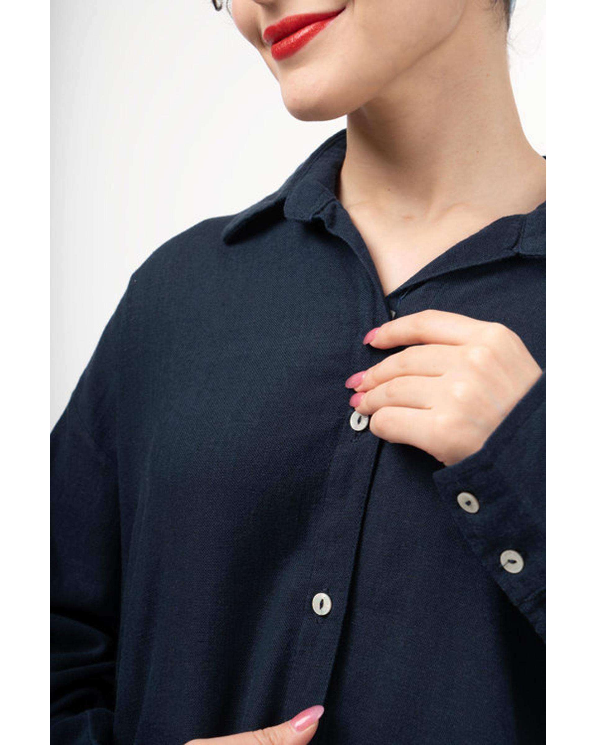 شومیز زنانه لینن پرمیوم قد 70 سرمه ای رویال جین Royal Jeans کد K76002341