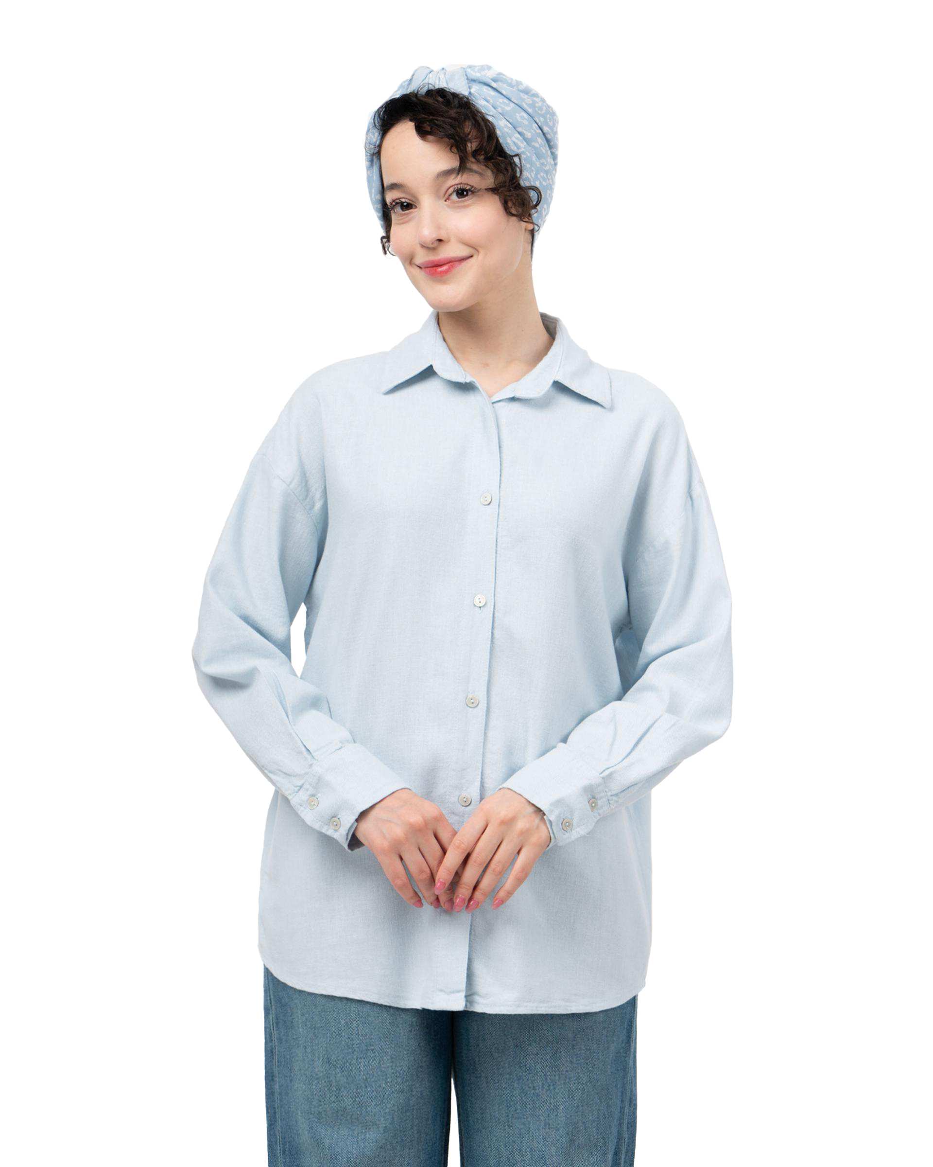 شومیز زنانه لینن پرمیوم قد 70 آبی آسمانی رویال جین Royal Jeans کد K76002372