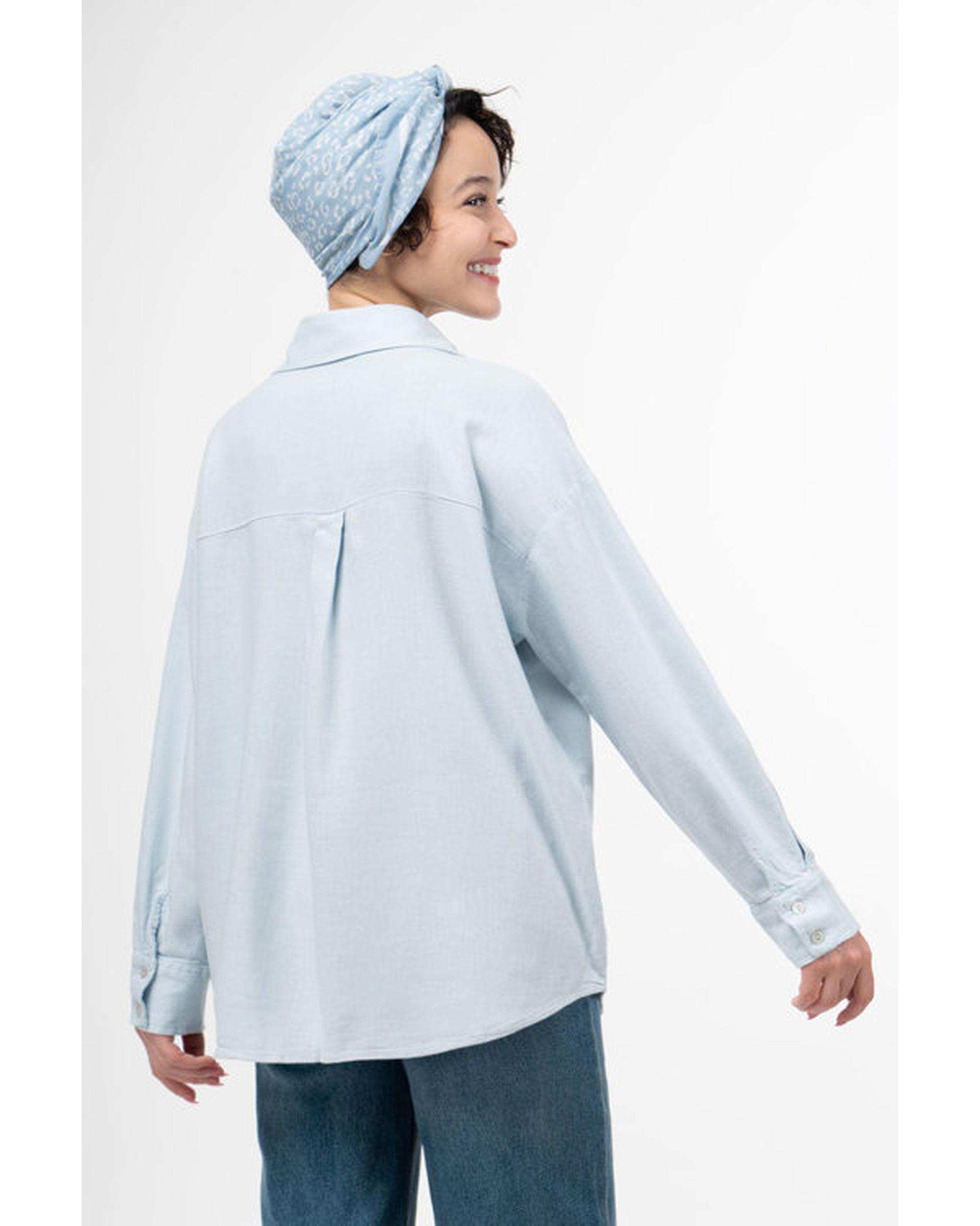 شومیز زنانه لینن پرمیوم قد 70 آبی آسمانی رویال جین Royal Jeans کد K76002372