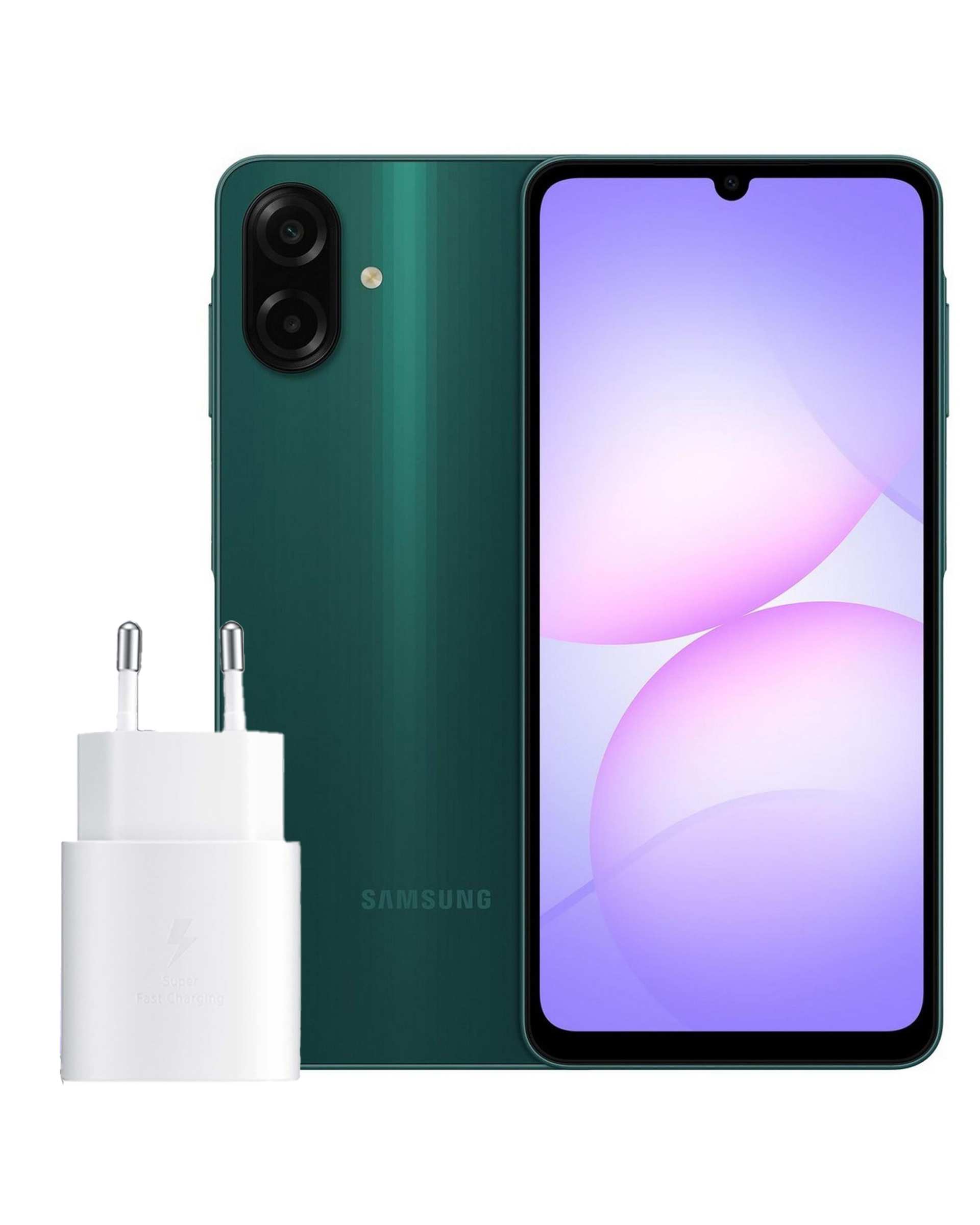 گوشی موبایل سامسونگ مدل Galaxy A07 دو سیم کارت ظرفیت ۱۲۸ گیگابایت و رم ۶ گیگابایت سبز همراه با شارژر داخل جعبه