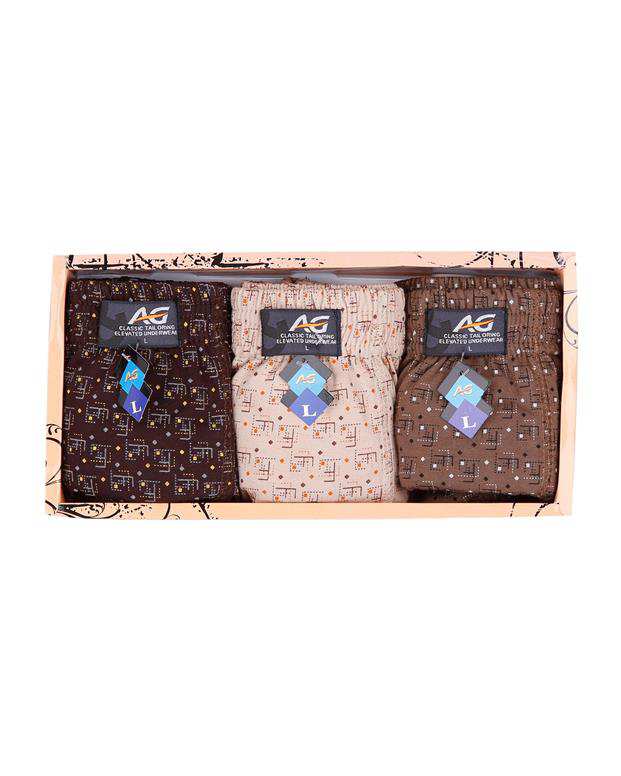 بسته 3 عددی شورت پادار مردانه کرم قهوه ای A&G