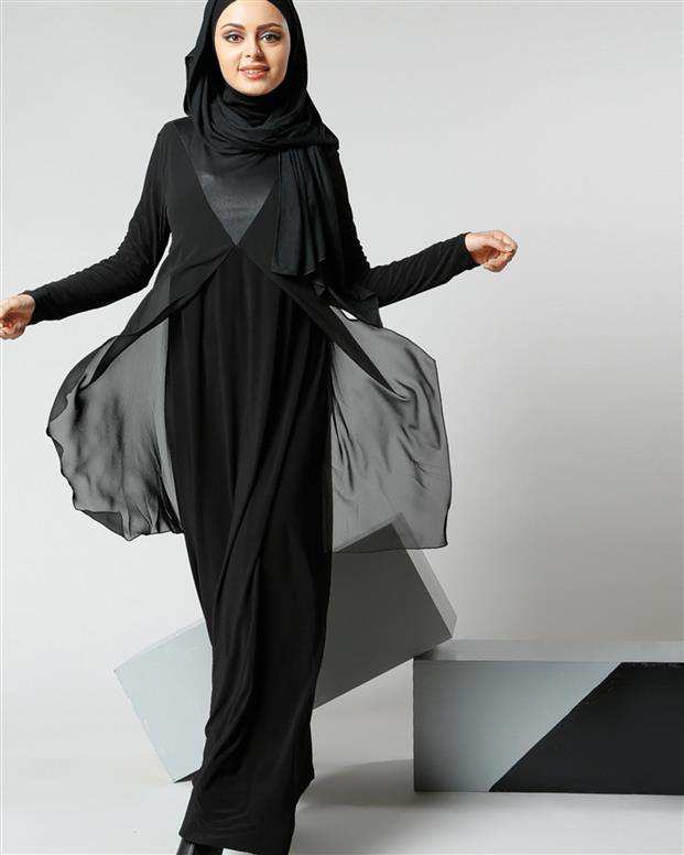 مانتو جلوبسته زنانه مشکی Refka