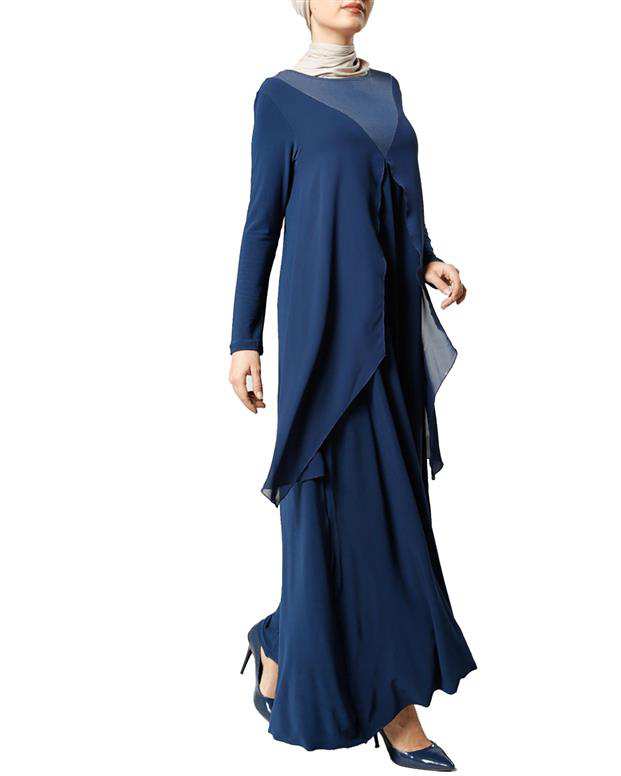 مانتو جلوبسته زنانه آبی کاربنی Refka
