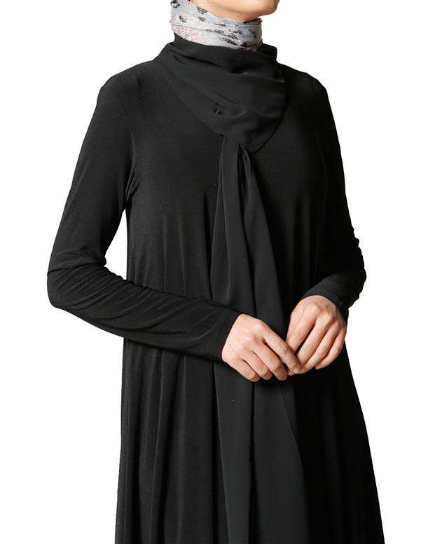 مانتو یقه کراواتی زنانه مشکی Refka