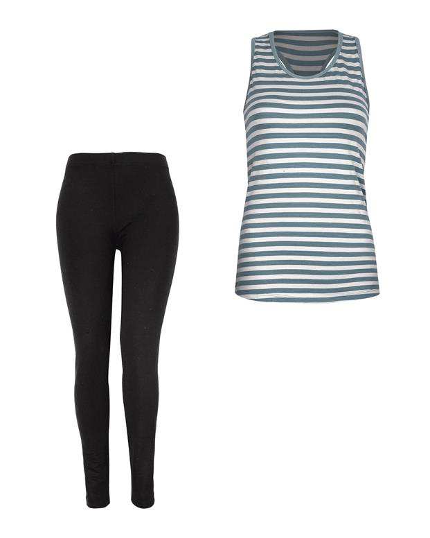 ست تاپ و شلوار زنانه طوسی مشکی Yesim