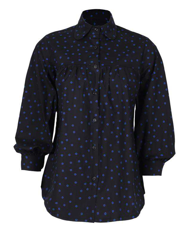 شومیز زنانه کد SS2020-SHirt106-BL مشکی آبی خال خالی ناوالس