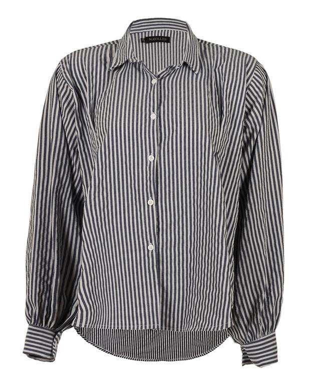 شومیز زنانه کد HLD2020-SHIRT101-BK سفید طوسی راه راه ناوالس
