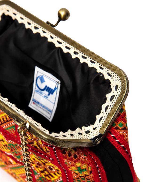 کیف زنانه دوشی سوزن دوزی زرد قرمز تیس