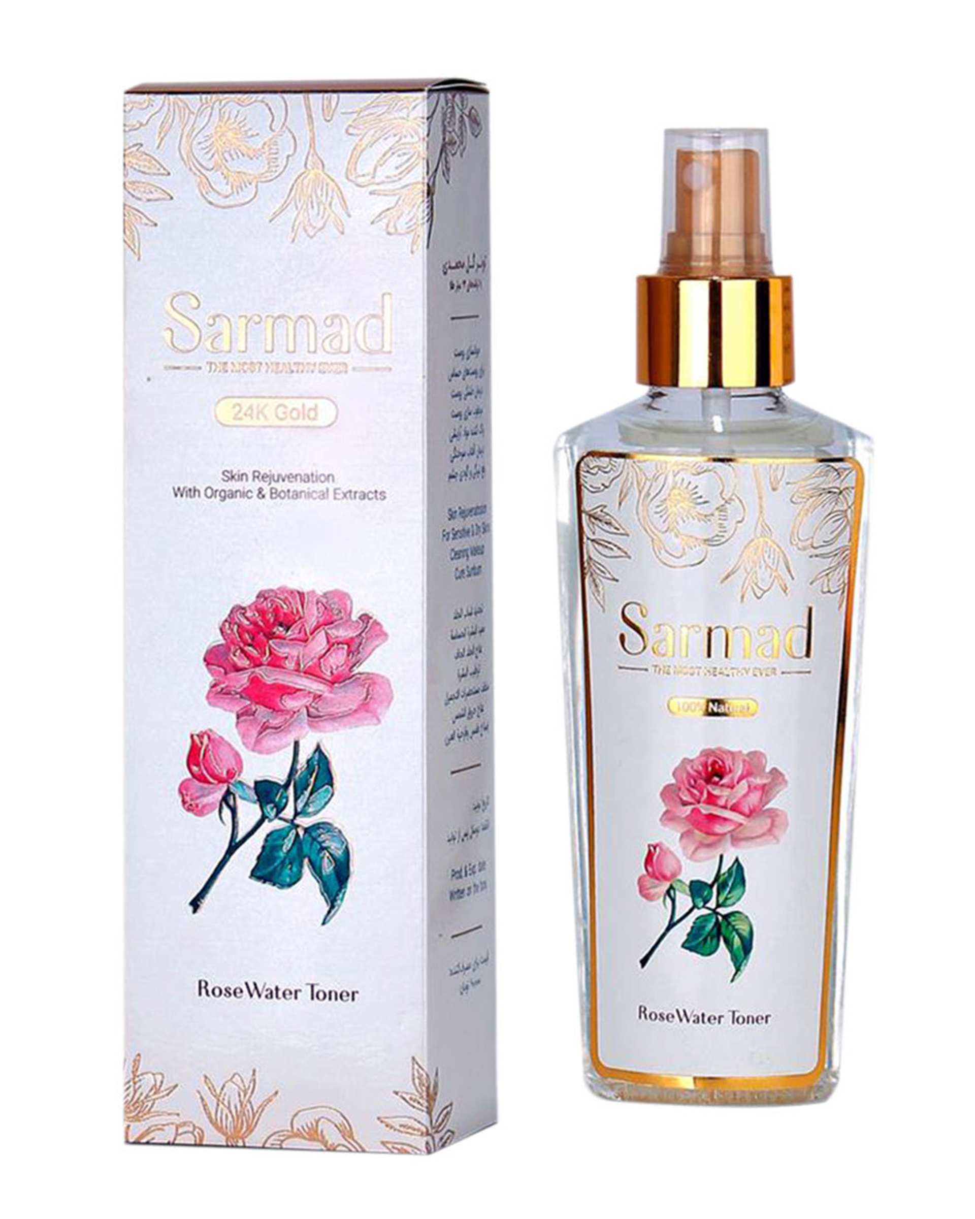 تونر پاک کننده صورت مدل 140ml 24K Gold Rose Water سرمد