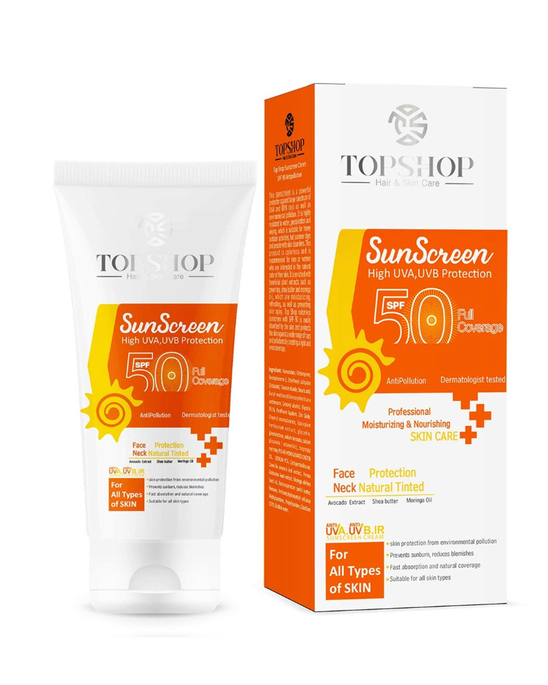 کرم ضد آفتاب بی رنگ SPF50 تاپ شاپ