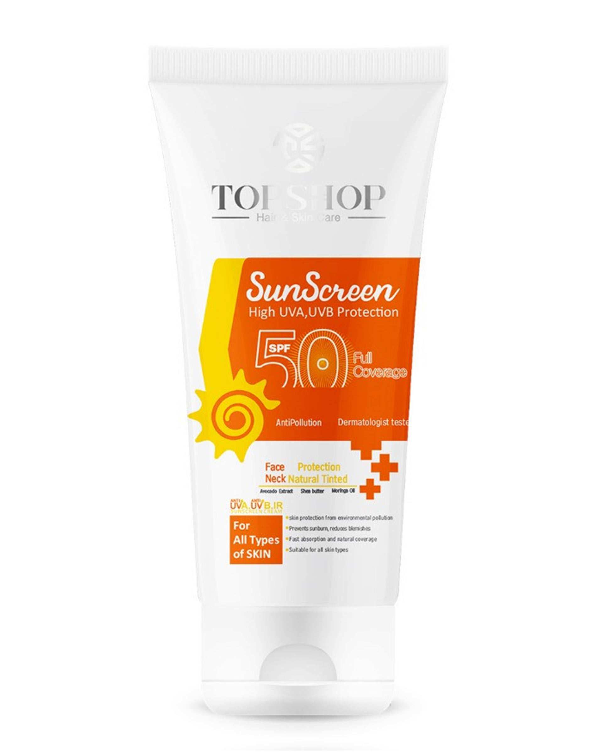 کرم ضد آفتاب بی رنگ SPF50 تاپ شاپ