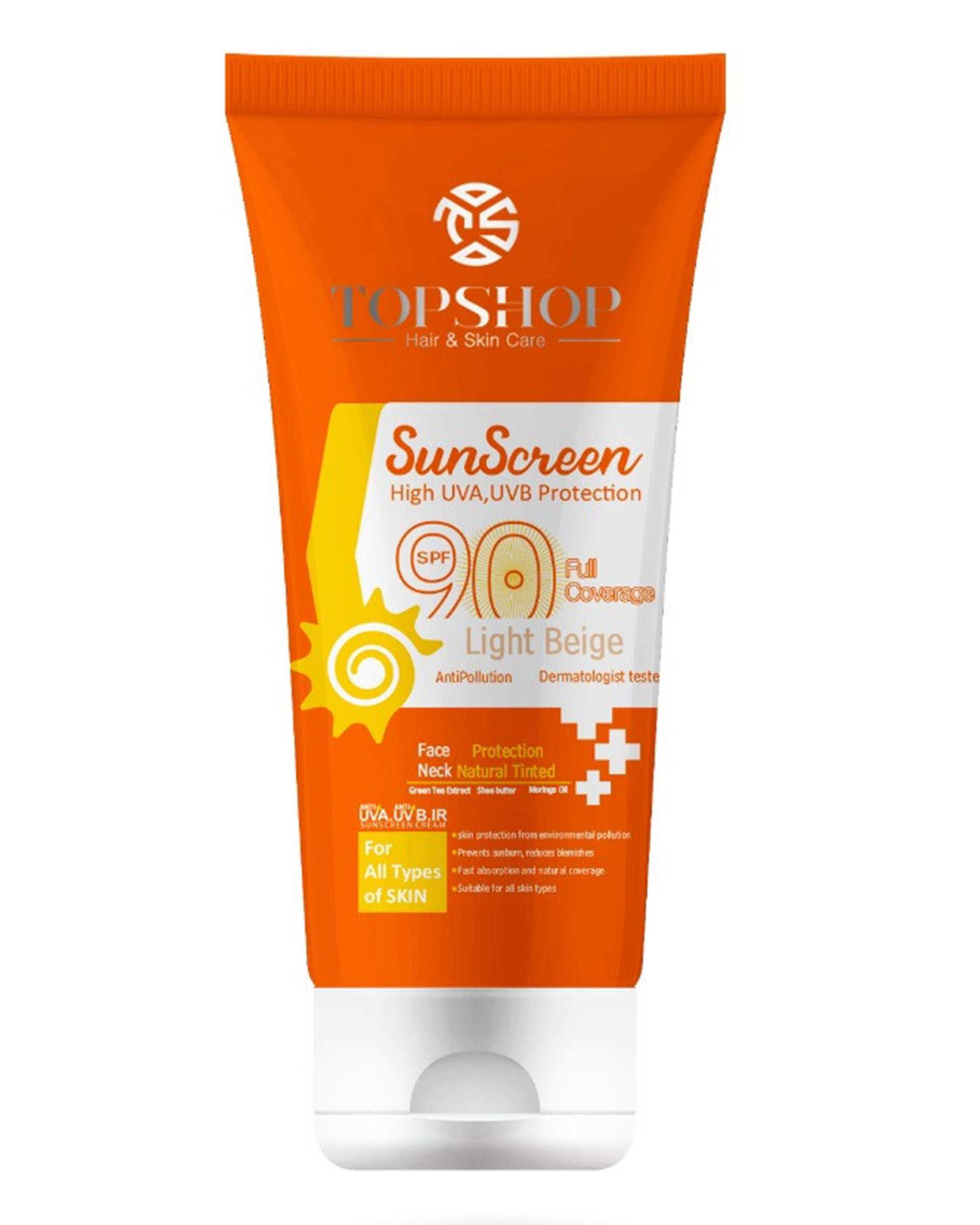 کرم ضد آفتاب رنگی SPF90 تاپ شاپ بژ روشن