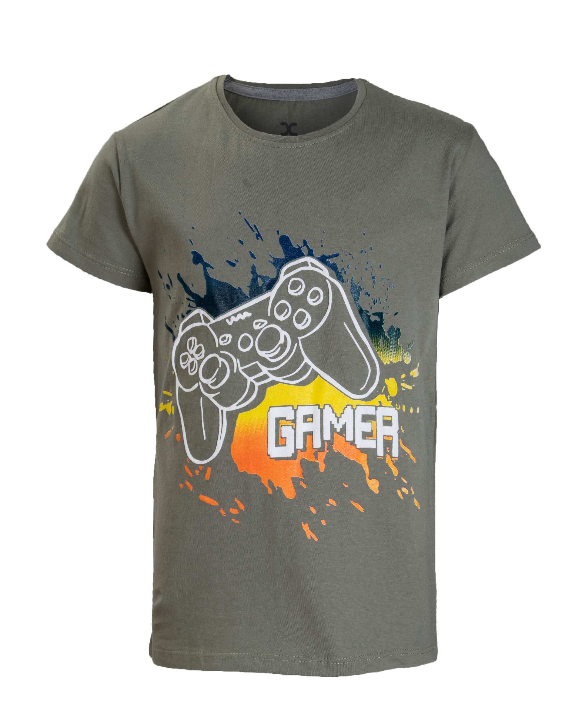 تی شرت پسرانه نخی سبز هلکا طرح Gamer