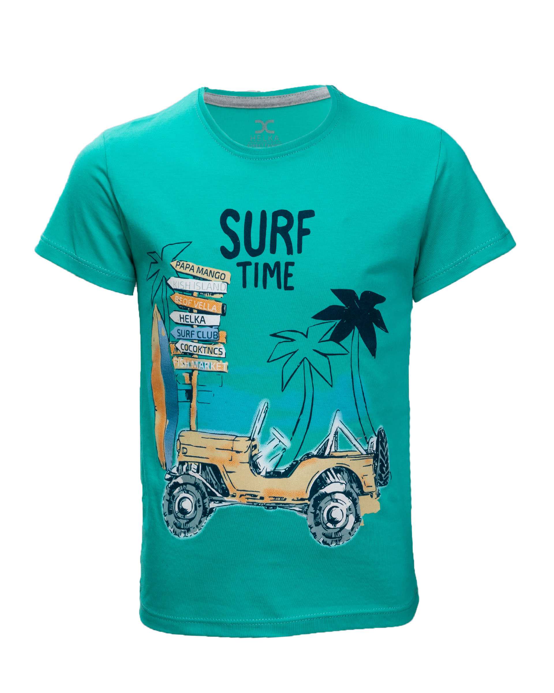 تی شرت پسرانه نخی سبز هلکا طرح Surf Time