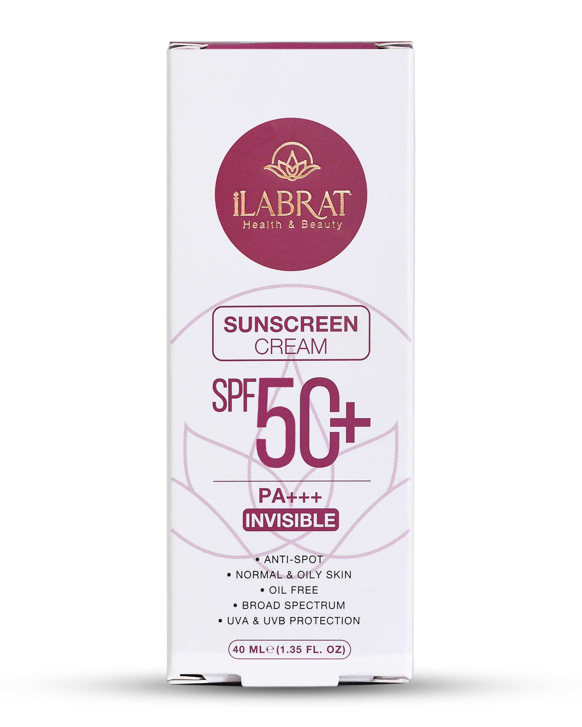 کرم ضد آفتاب ضد لک بی رنگ +SPF50 ایلابرت Ilabrat مناسب پوست نرمال و چرب مدل Anti Spot حجم 40ml