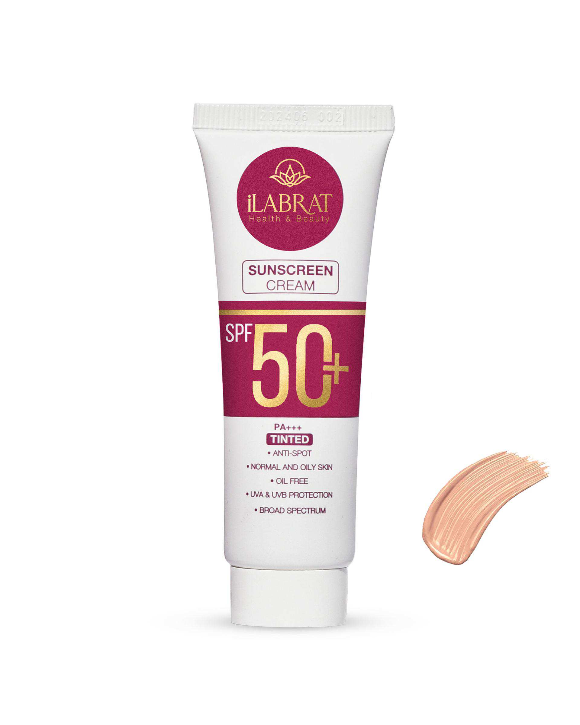 کرم ضد آفتاب ضد لک رنگی +SPF50 ایلابرت Ilabrat مناسب پوست نرمال و چرب مدل Anti Spot Light beige حجم 40ml