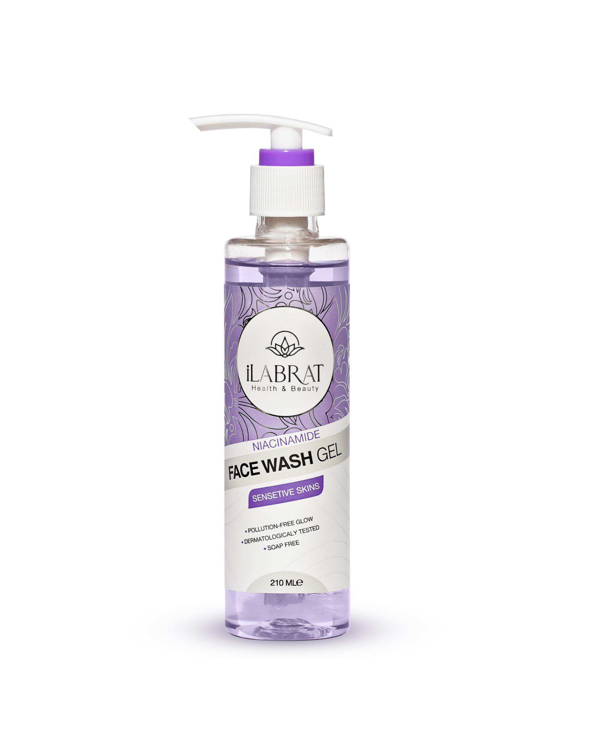 ژل شستشوی صورت ایلابرت Ilabrat مدل مناسب پوست های حساس حاوی نیاسین آمید 210ml